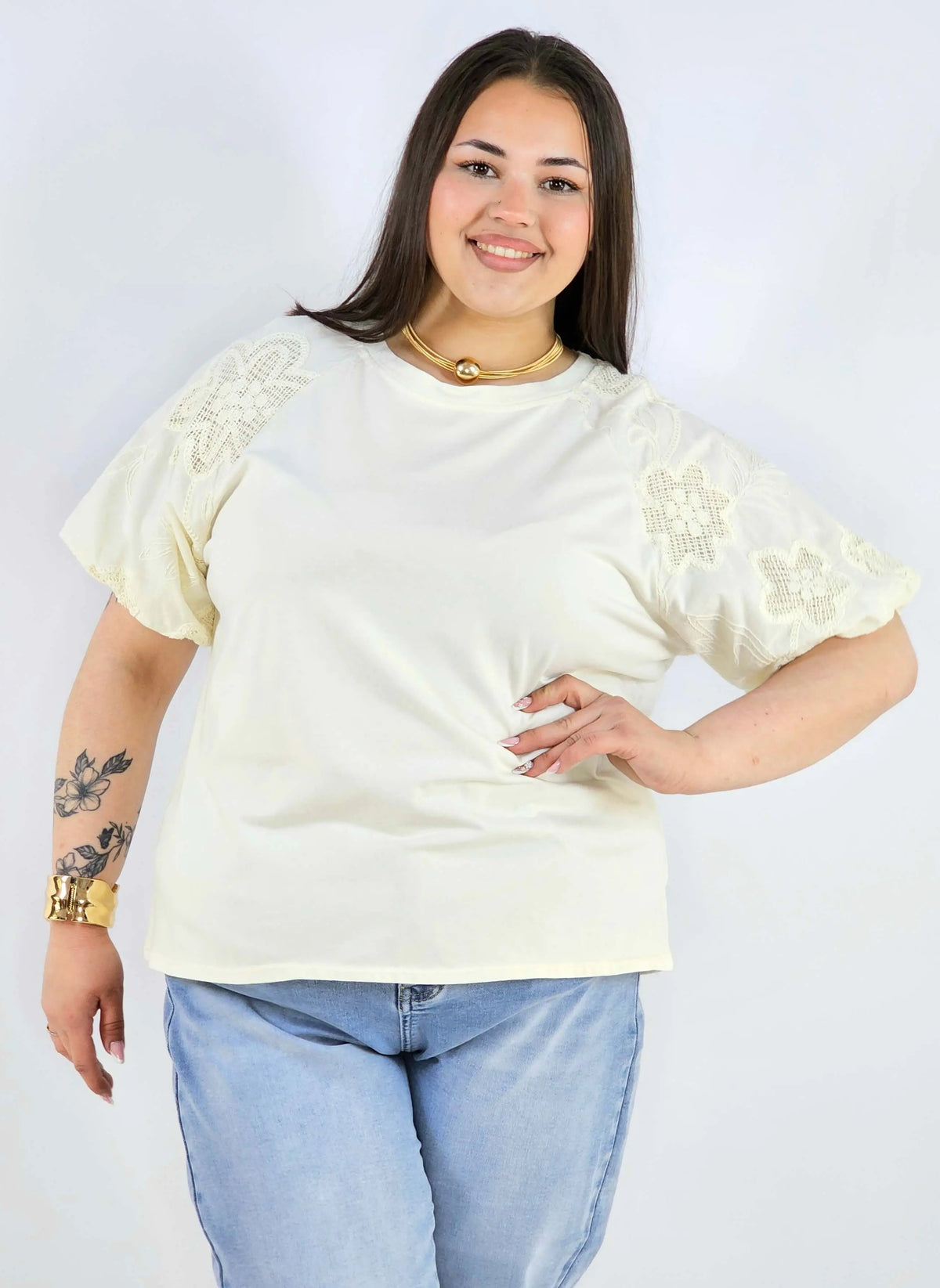 Bluzka plus size z koronkowymi rękawami elegancka lekka XXL Stylowa XL