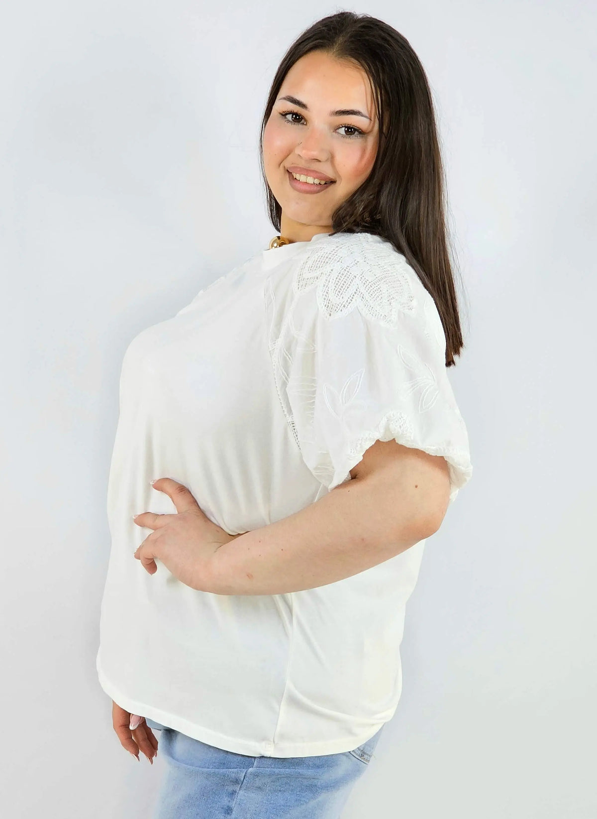 Bluzka plus size z koronkowymi rękawami elegancka lekka XXL Stylowa XL