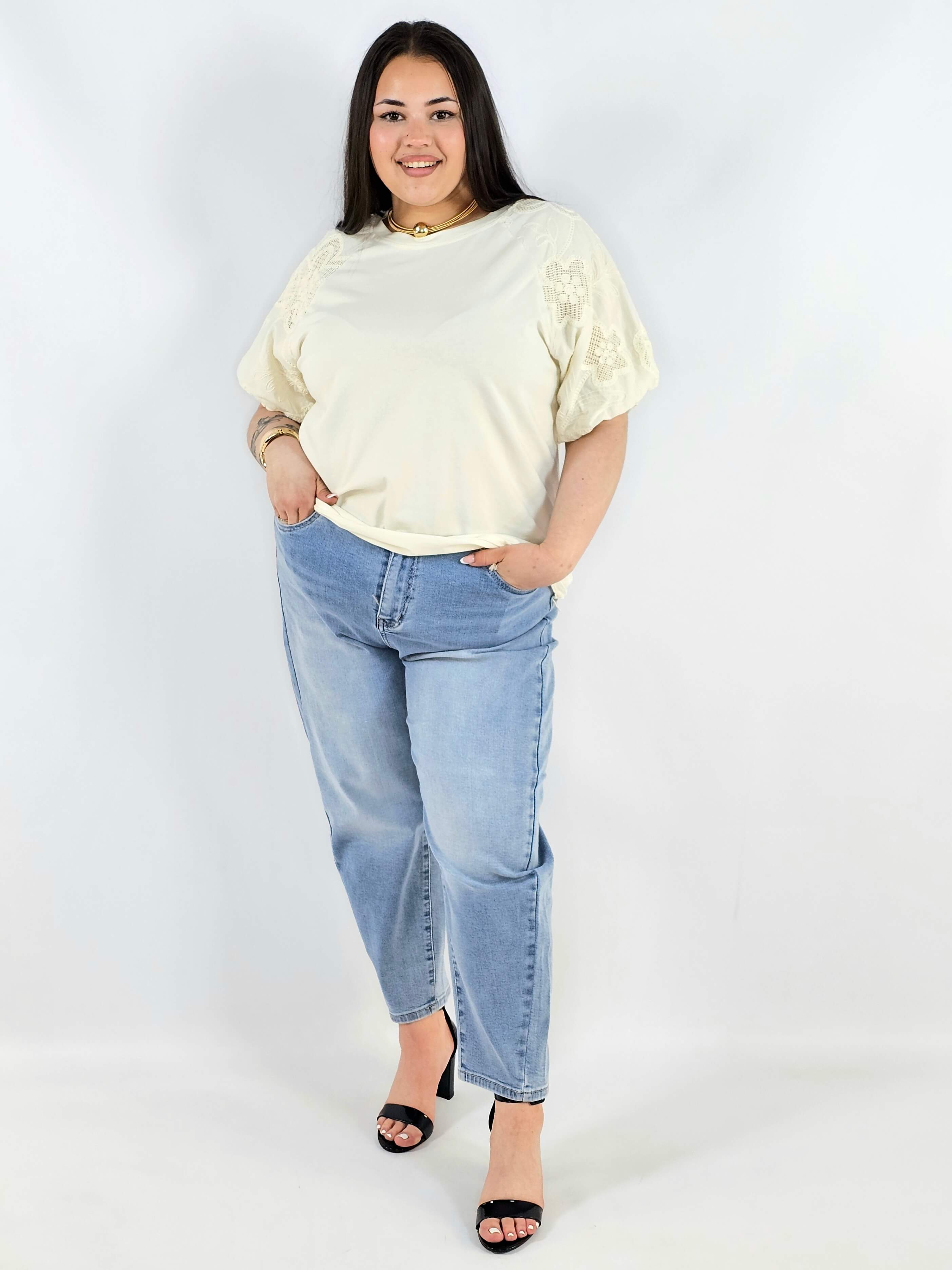Bluzka plus size z koronkowymi rękawami elegancka lekka XXL Stylowa XL