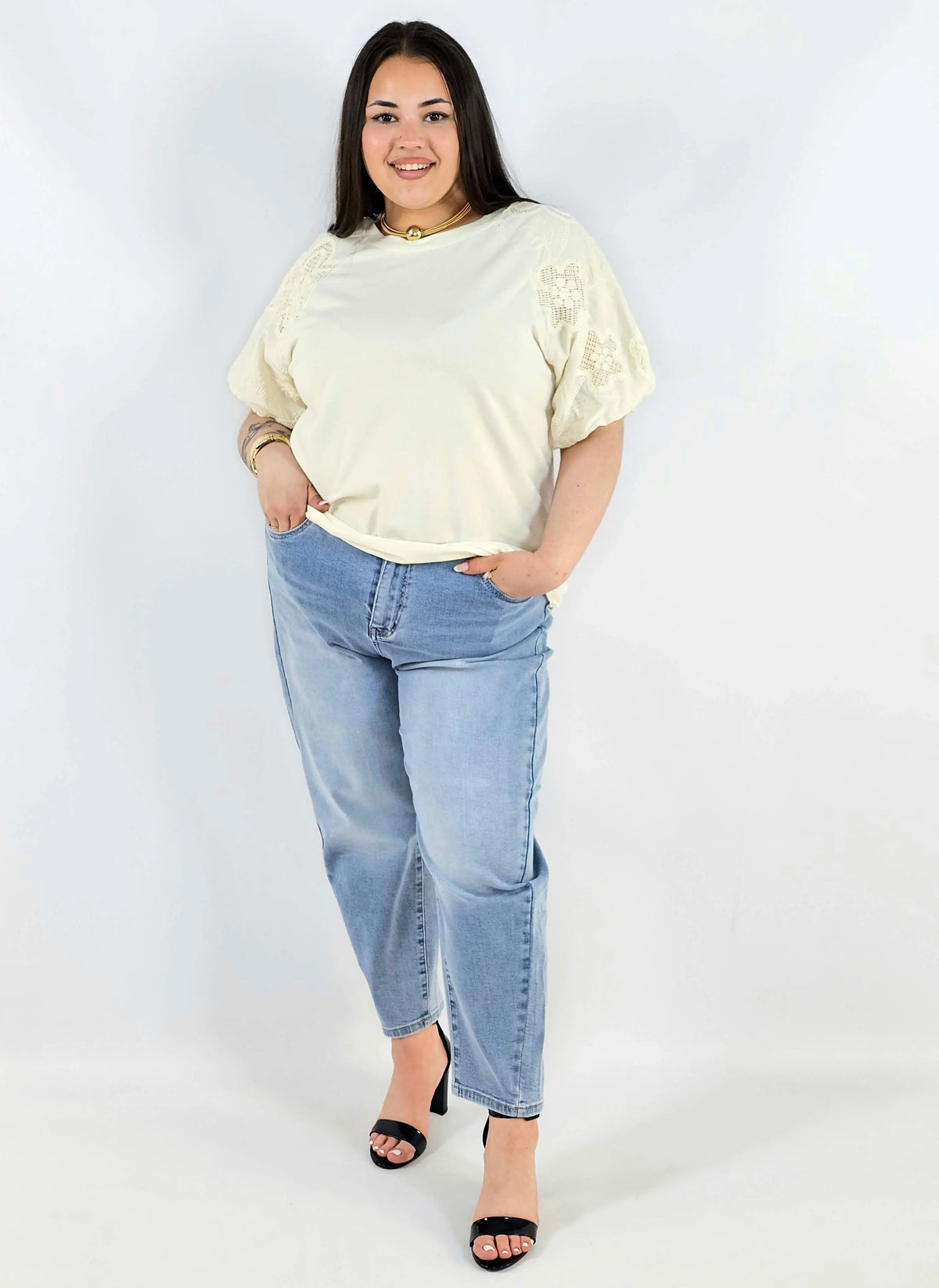 Bluzka plus size z koronkowymi rękawami elegancka lekka XXL Stylowa XL