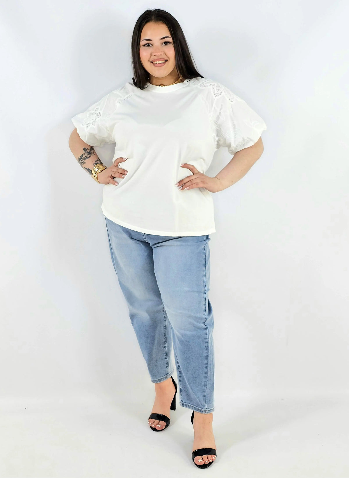 Bluzka plus size z koronkowymi rękawami elegancka lekka XXL Stylowa XL