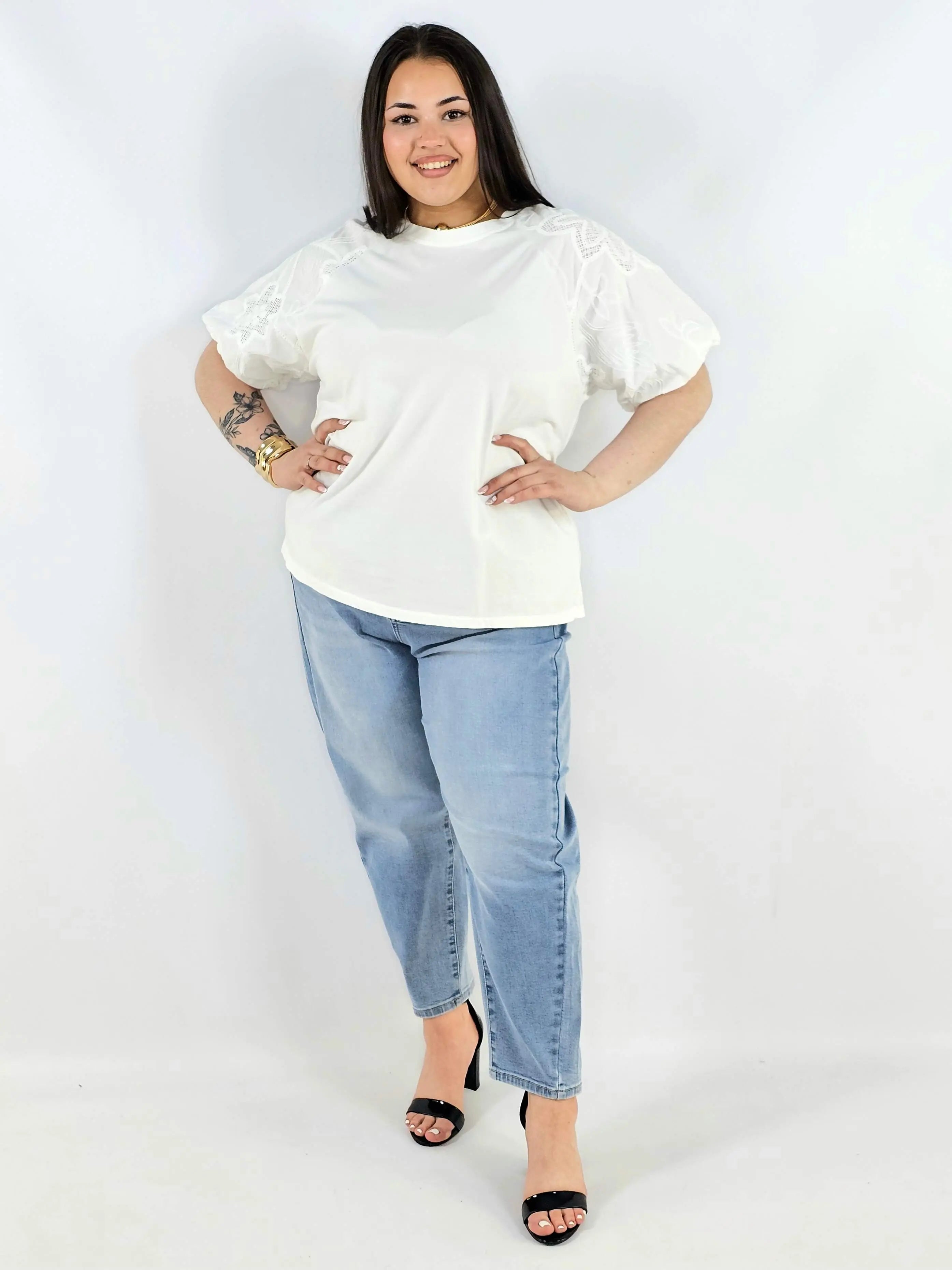 Bluzka plus size z koronkowymi rękawami elegancka lekka XXL Stylowa XL