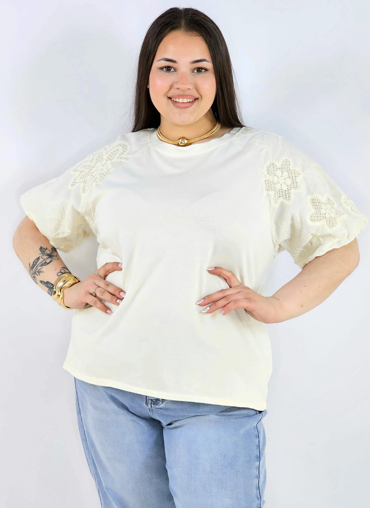 Bluzka plus size z koronkowymi rękawami elegancka lekka XXL Stylowa XL