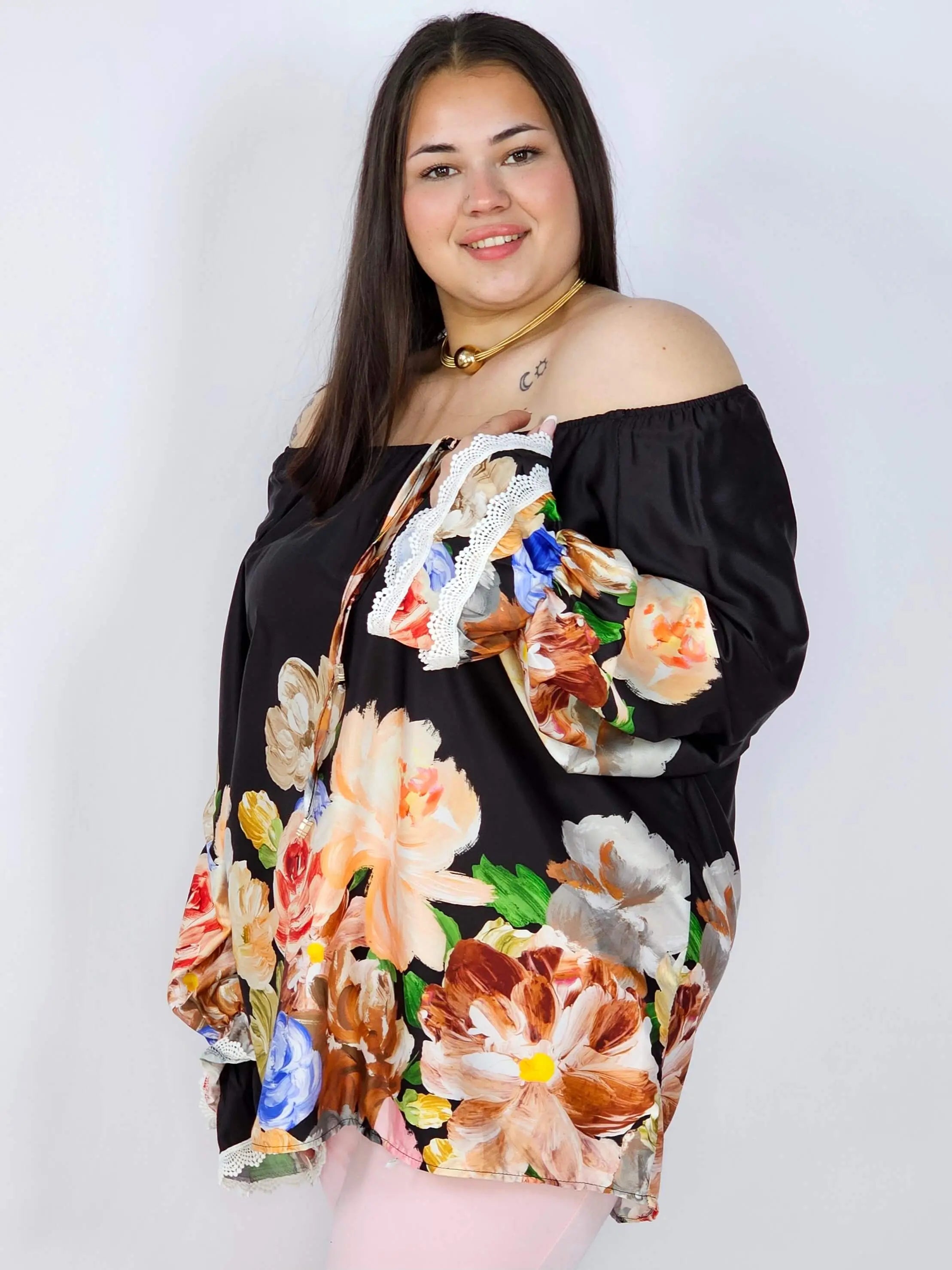 Bluzka plus size z kwiatowym printem i wiązaniem Stylowa XL
