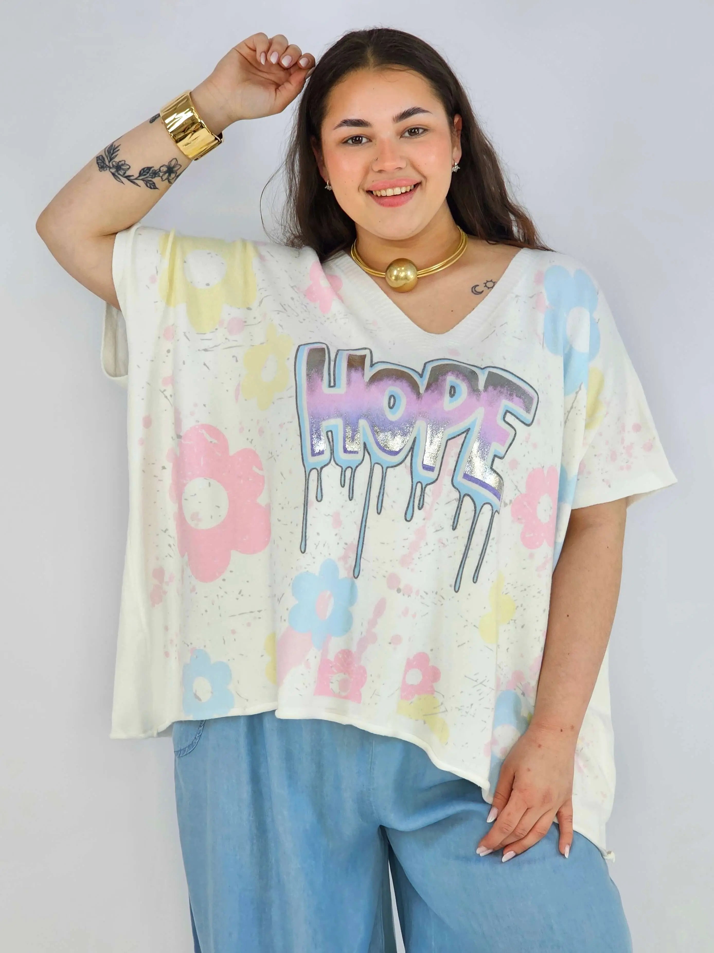 Bluzka plus size z nadrukiem HOPE – luźna bluzka XXL w kwiaty Stylowa XL