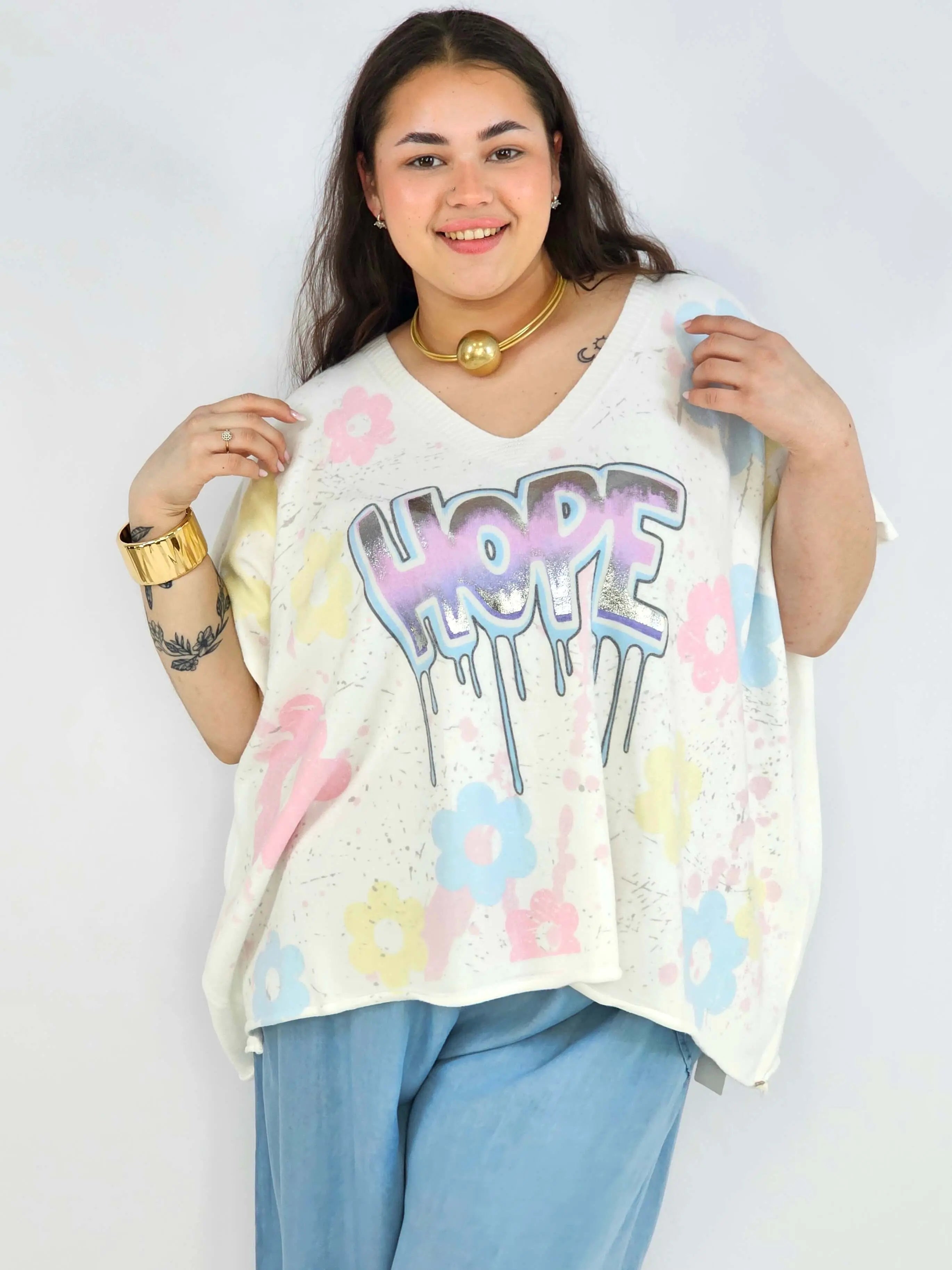 Bluzka plus size z nadrukiem HOPE – luźna bluzka XXL w kwiaty Stylowa XL