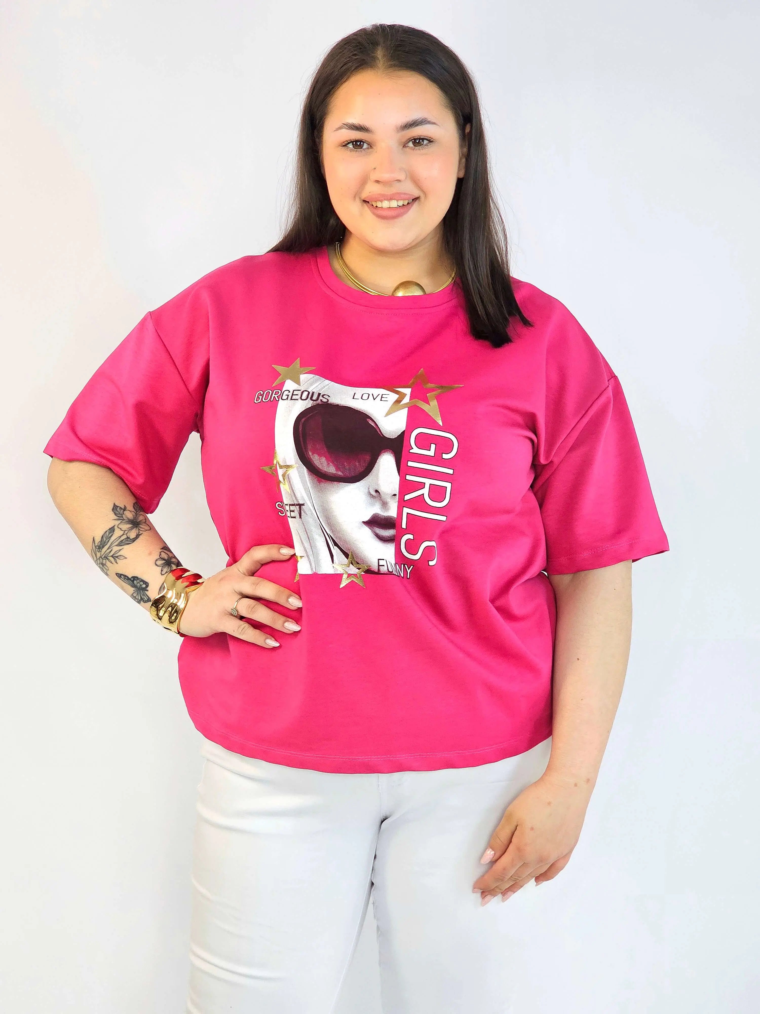 Bluzka plus size z nadrukiem – modna i wygodna koszulka damska XXL Stylowa XL