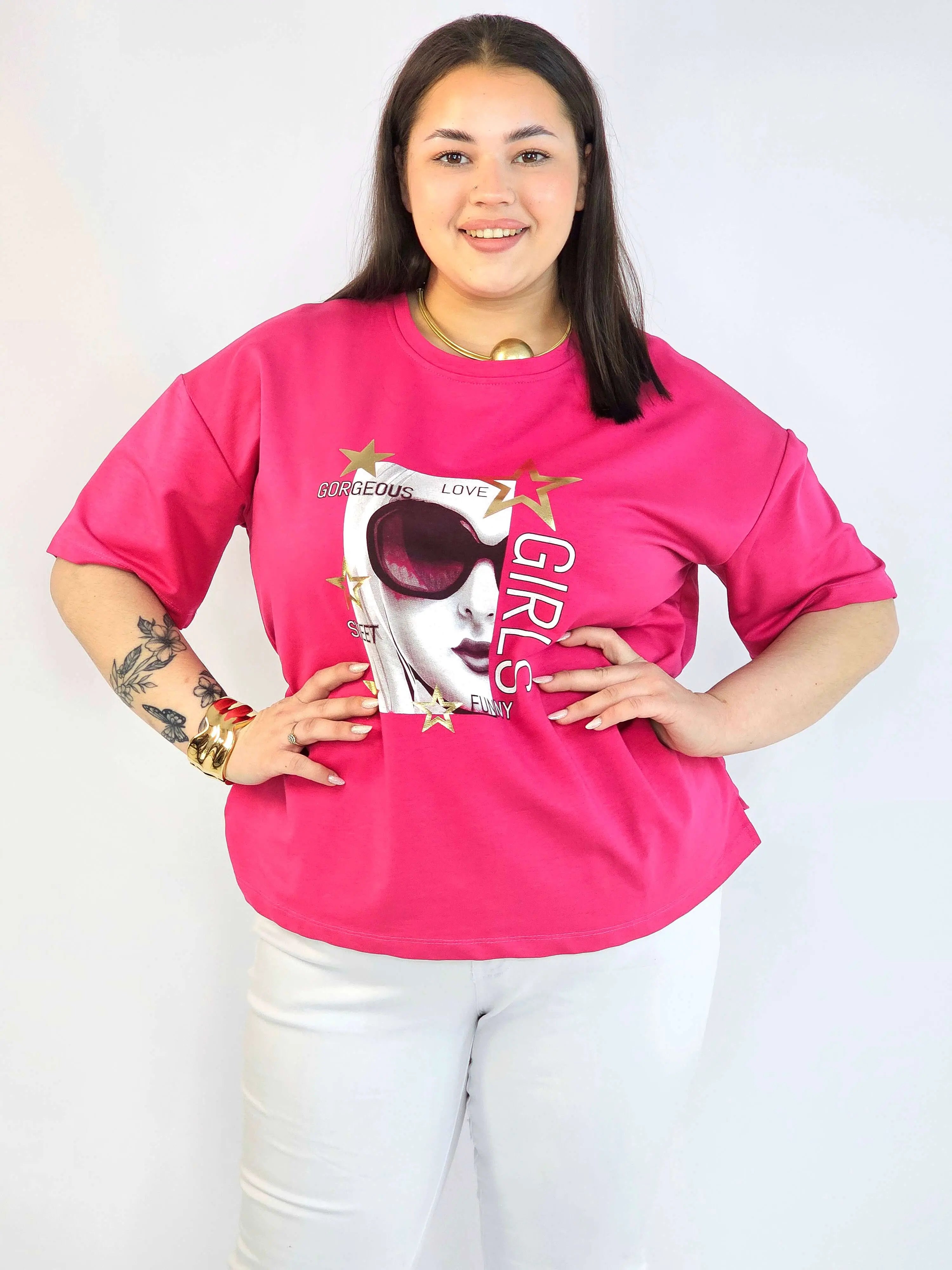 Bluzka plus size z nadrukiem – modna i wygodna koszulka damska XXL Stylowa XL