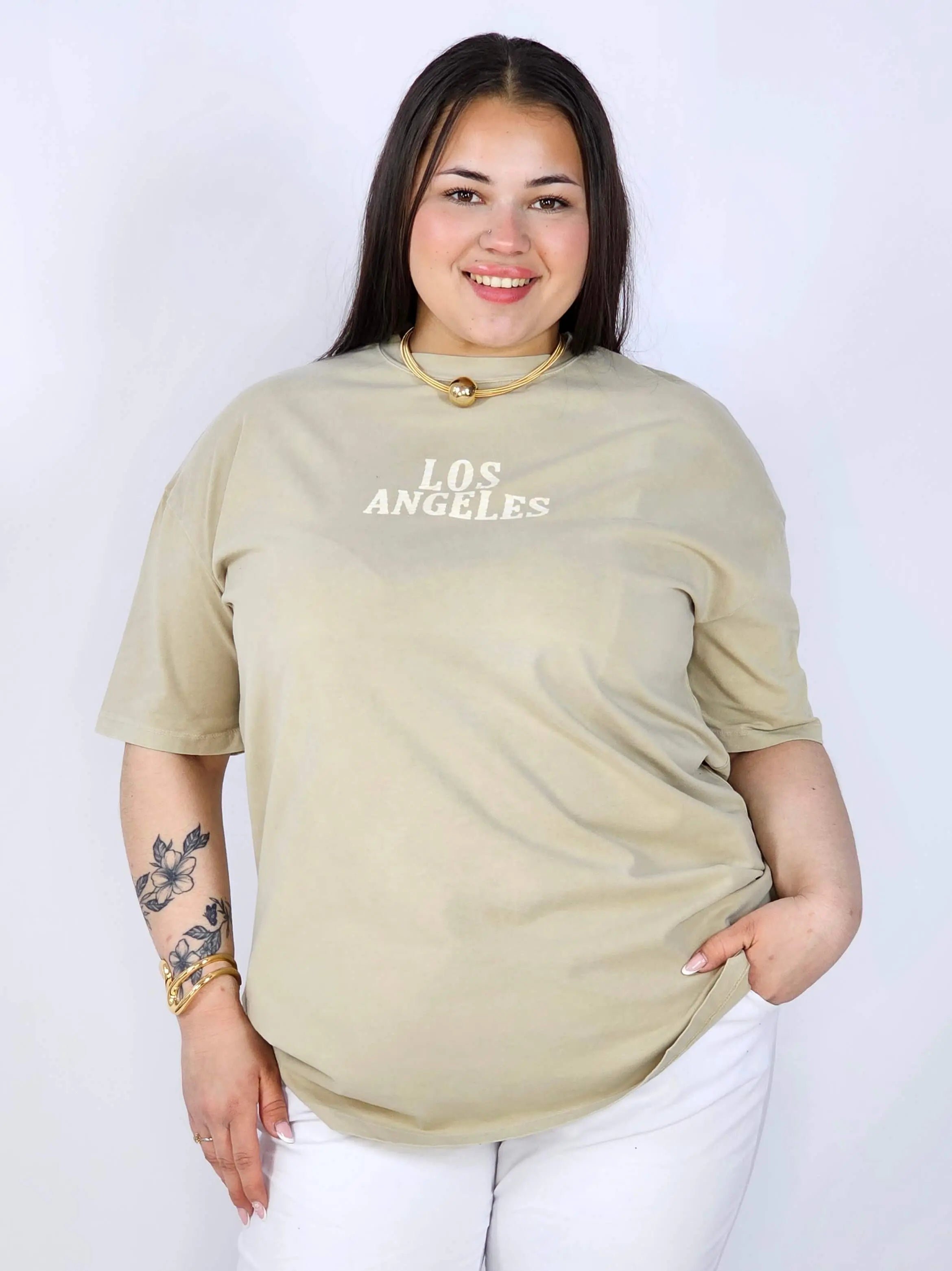 Bluzka plus size z napisem LOS ANGELES – luźny t-shirt damski XXL Stylowa XL
