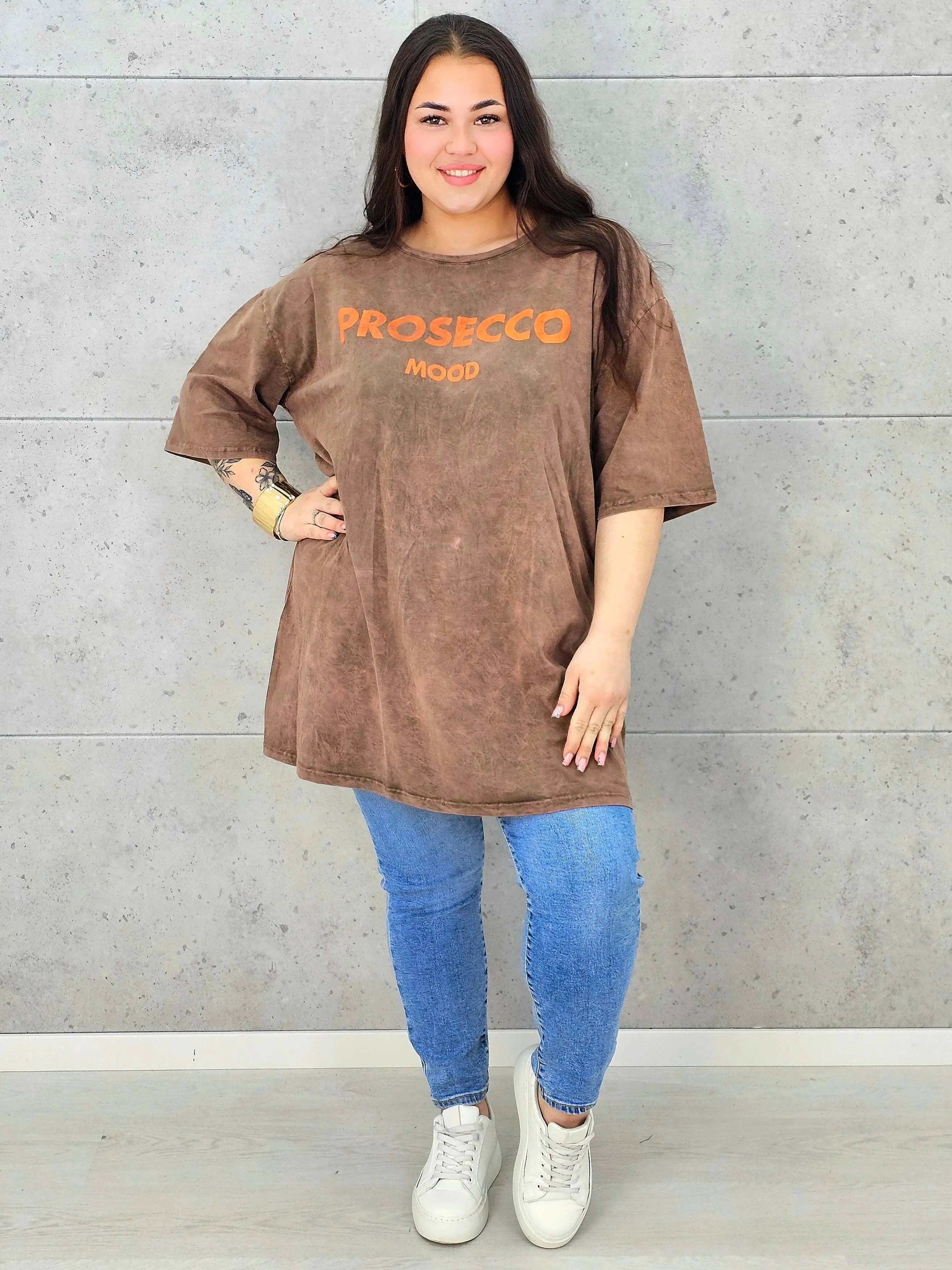 Bluzka plus size z napisem PROSECCO MOOD – stylowy luz XXL Stylowa XL