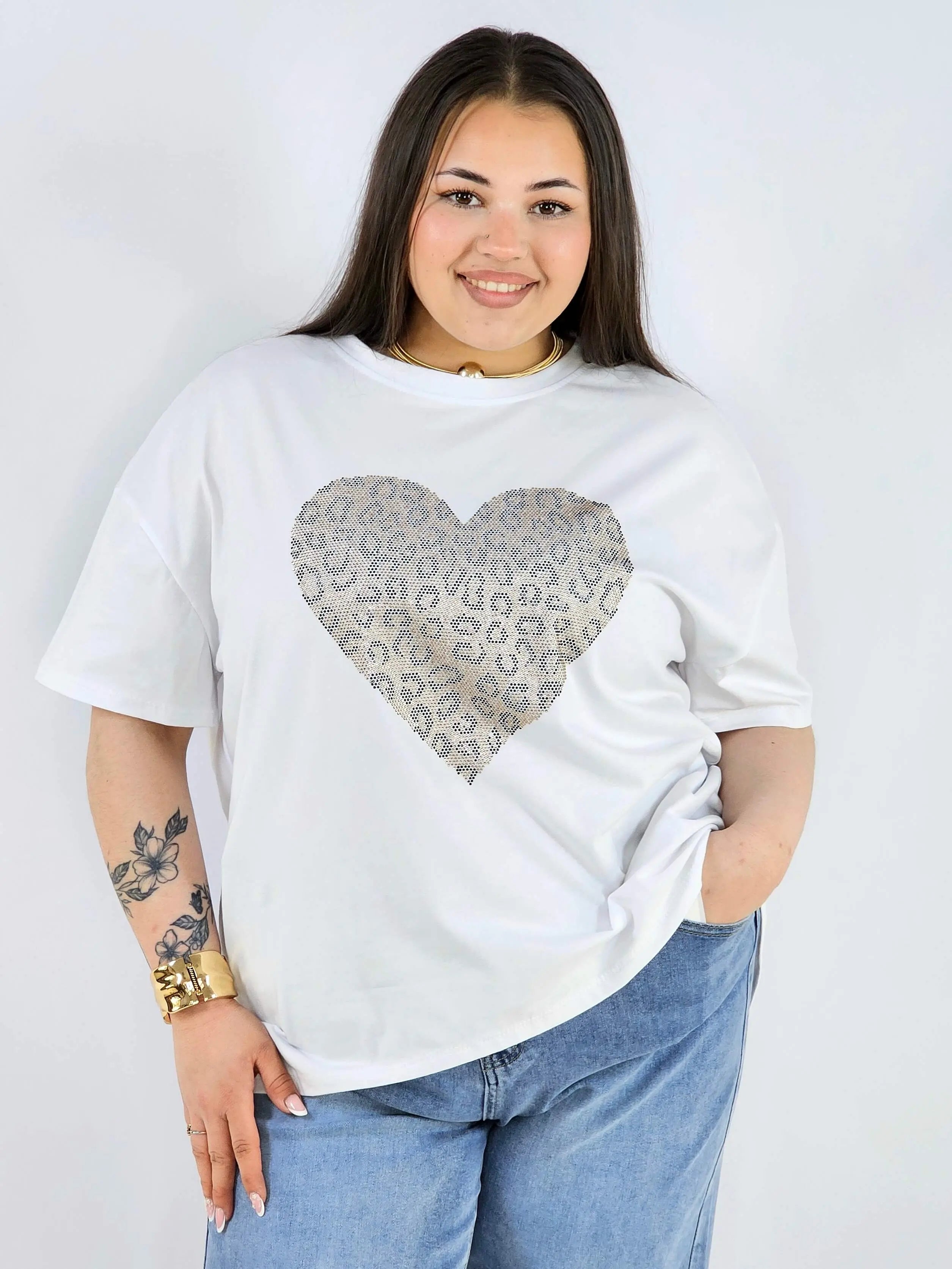 Bluzka plus size z ozdobnym sercem oversize lekka i stylowa Stylowa XL