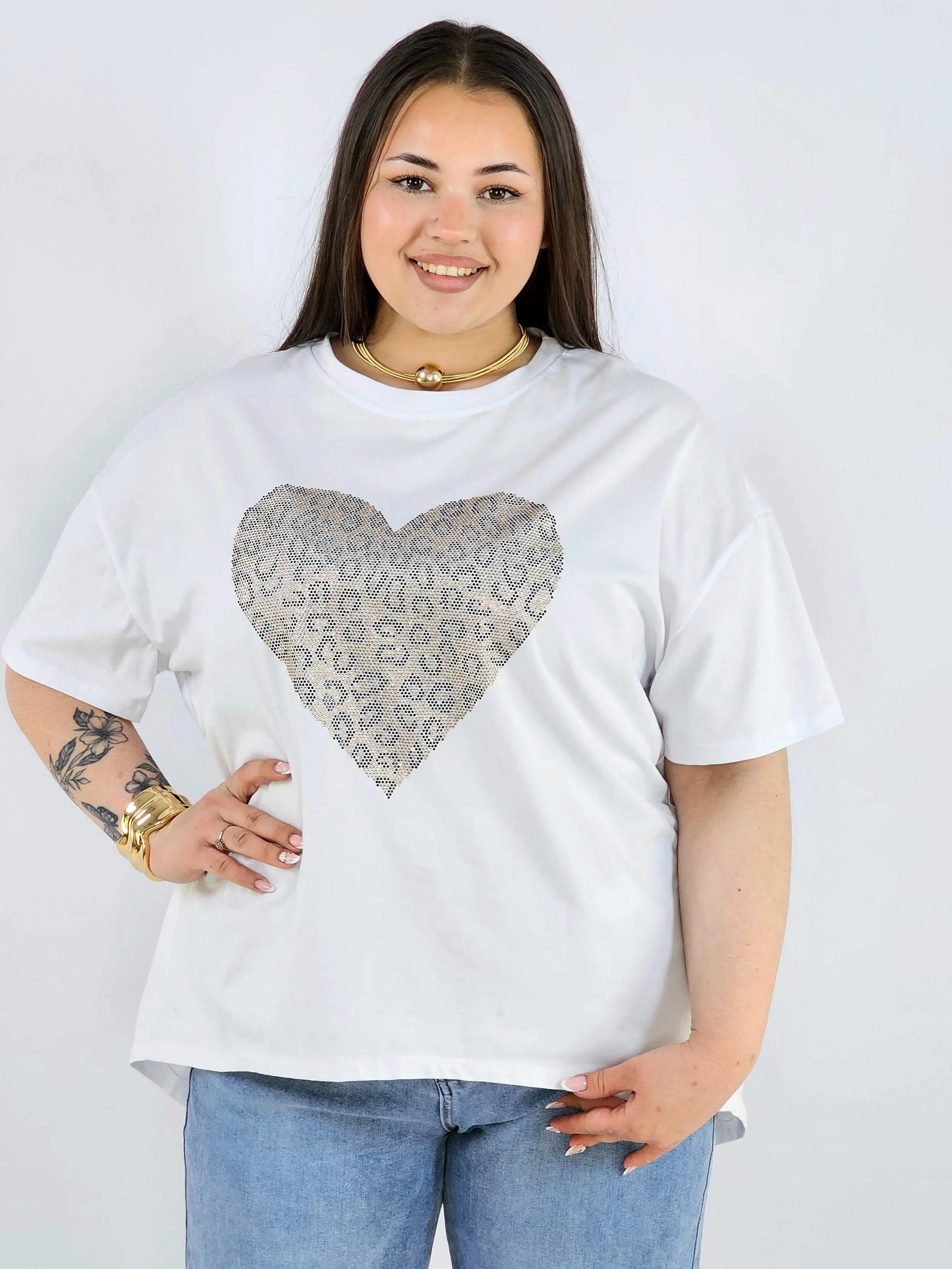 Bluzka plus size z ozdobnym sercem oversize lekka i stylowa Stylowa XL