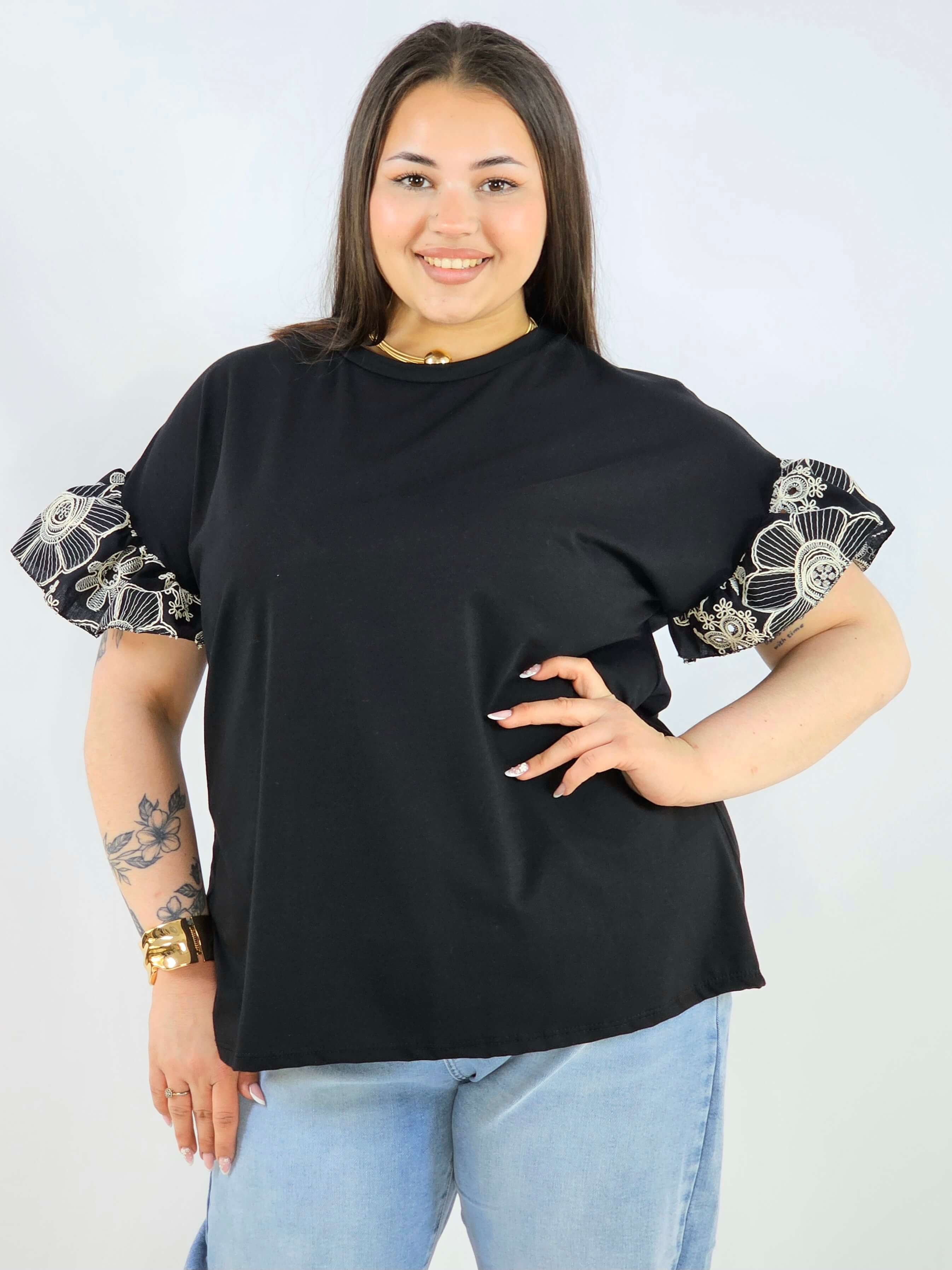 Bluzka plus size z ozdobnymi rękawami elegancka i wygodna XXL Stylowa XL