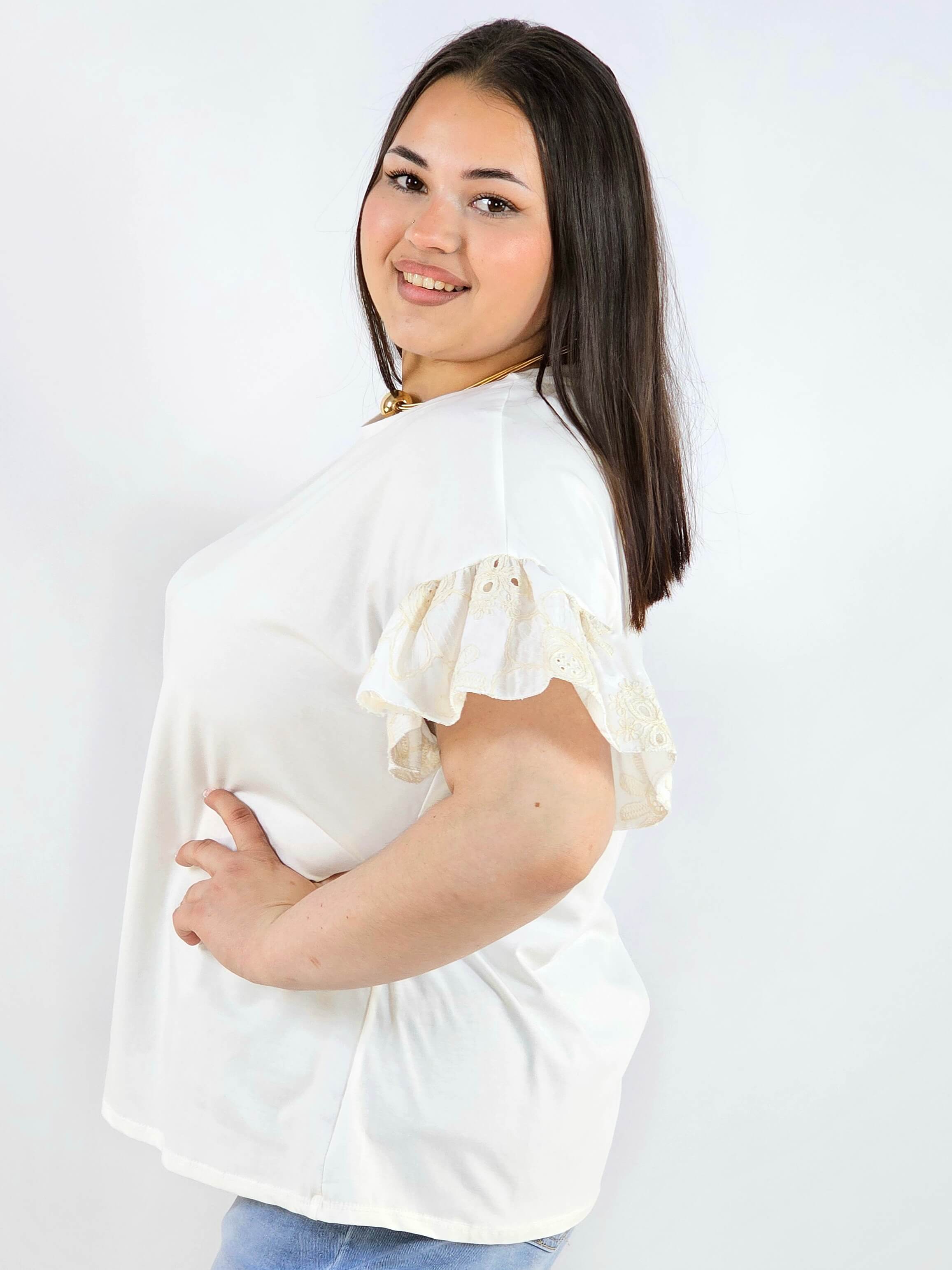 Bluzka plus size z ozdobnymi rękawami elegancka i wygodna XXL Stylowa XL