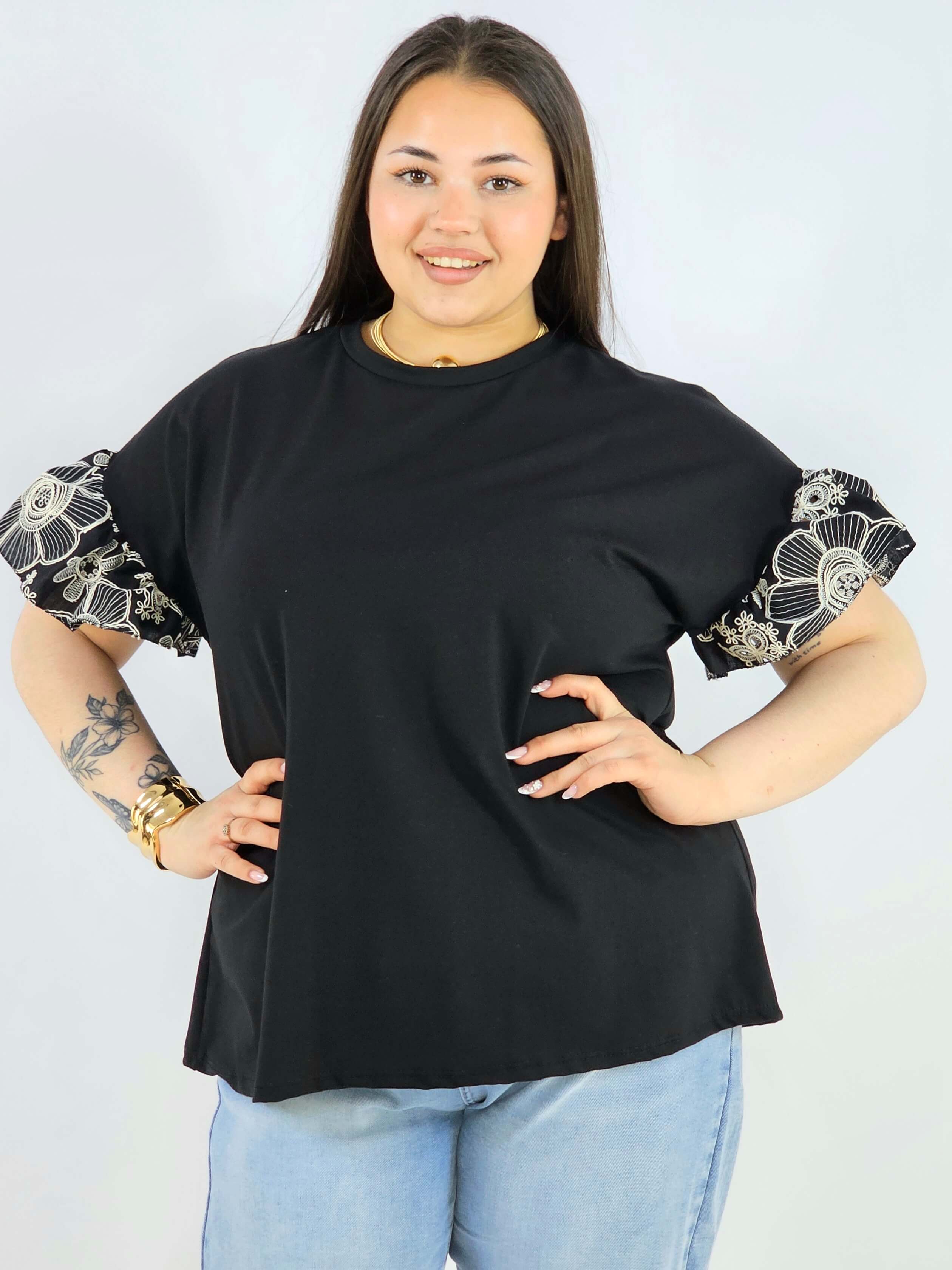 Bluzka plus size z ozdobnymi rękawami elegancka i wygodna XXL Stylowa XL