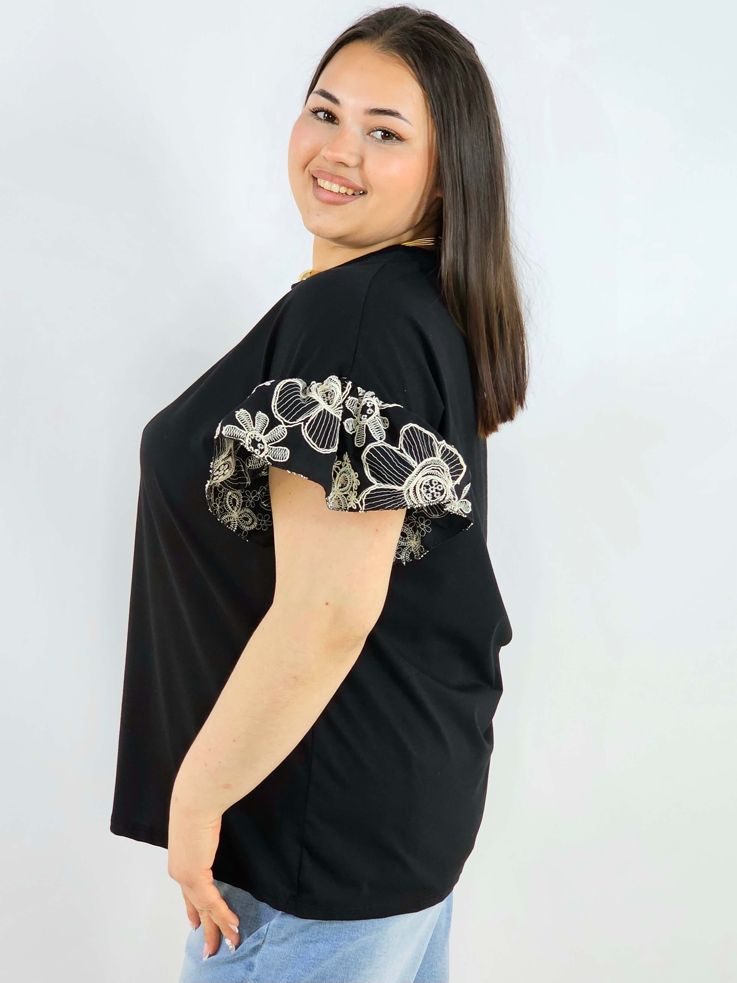 Bluzka plus size z ozdobnymi rękawami elegancka i wygodna XXL Stylowa XL