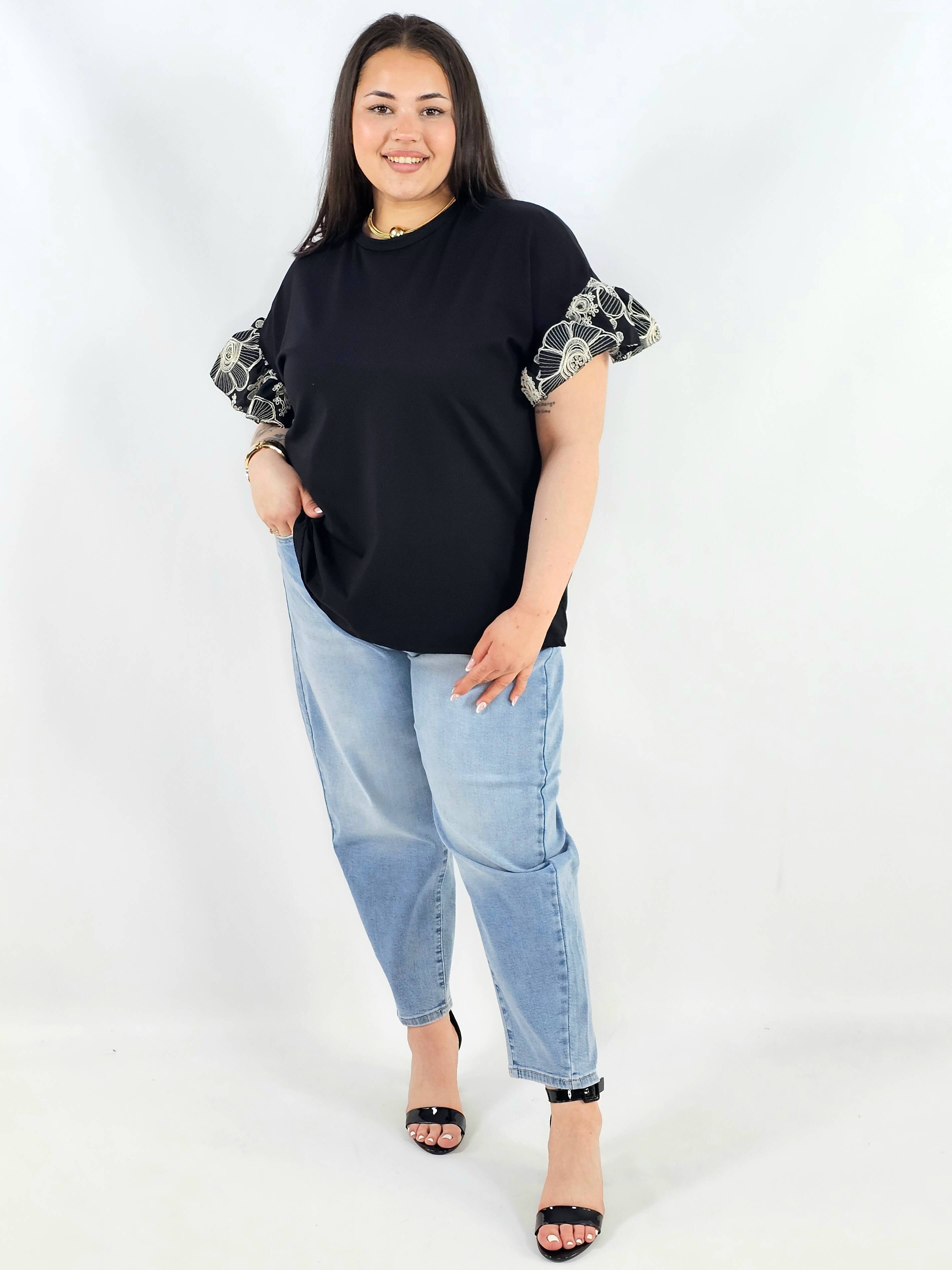 Bluzka plus size z ozdobnymi rękawami elegancka i wygodna XXL Stylowa XL