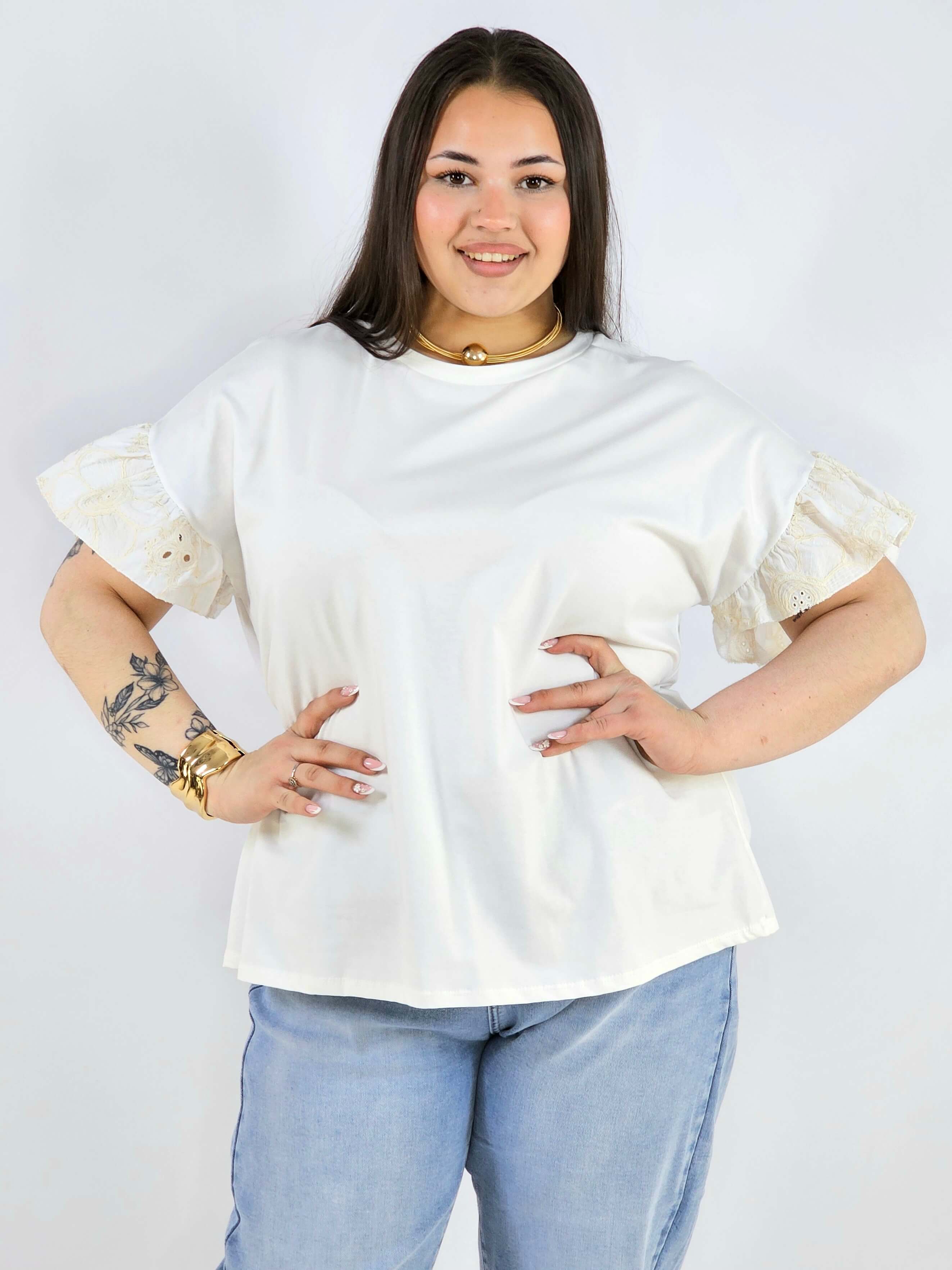 Bluzka plus size z ozdobnymi rękawami elegancka i wygodna XXL Stylowa XL