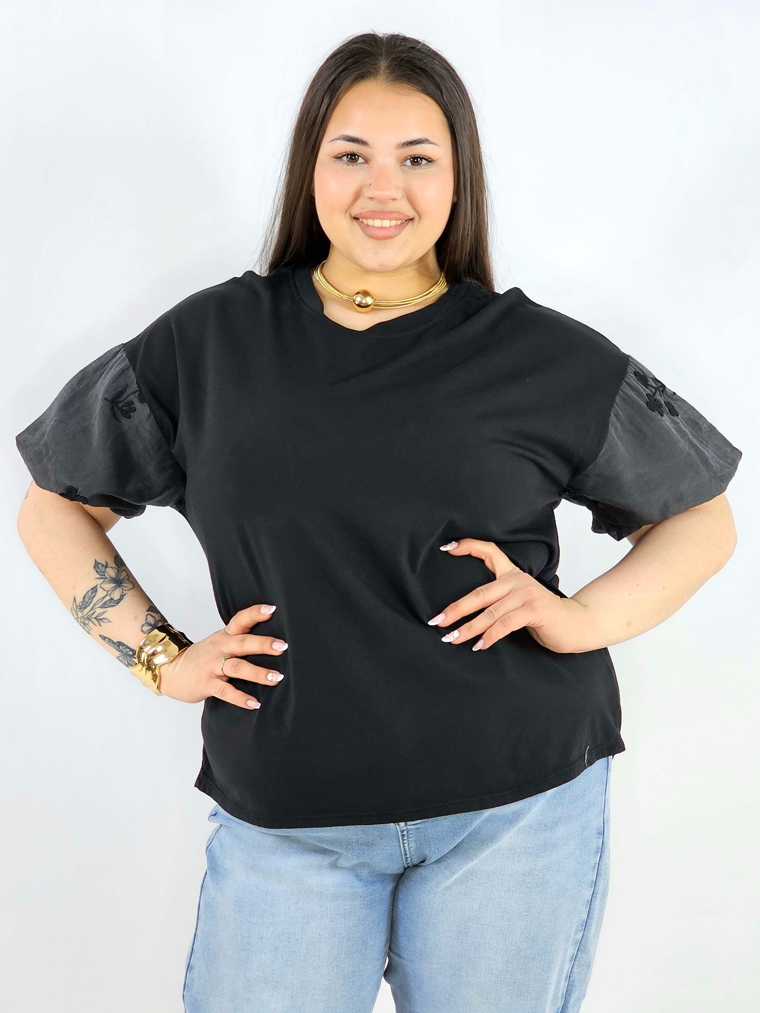 Bluzka plus size z ozdobnymi rękawami lekka i wygodna na co dzień Stylowa XL