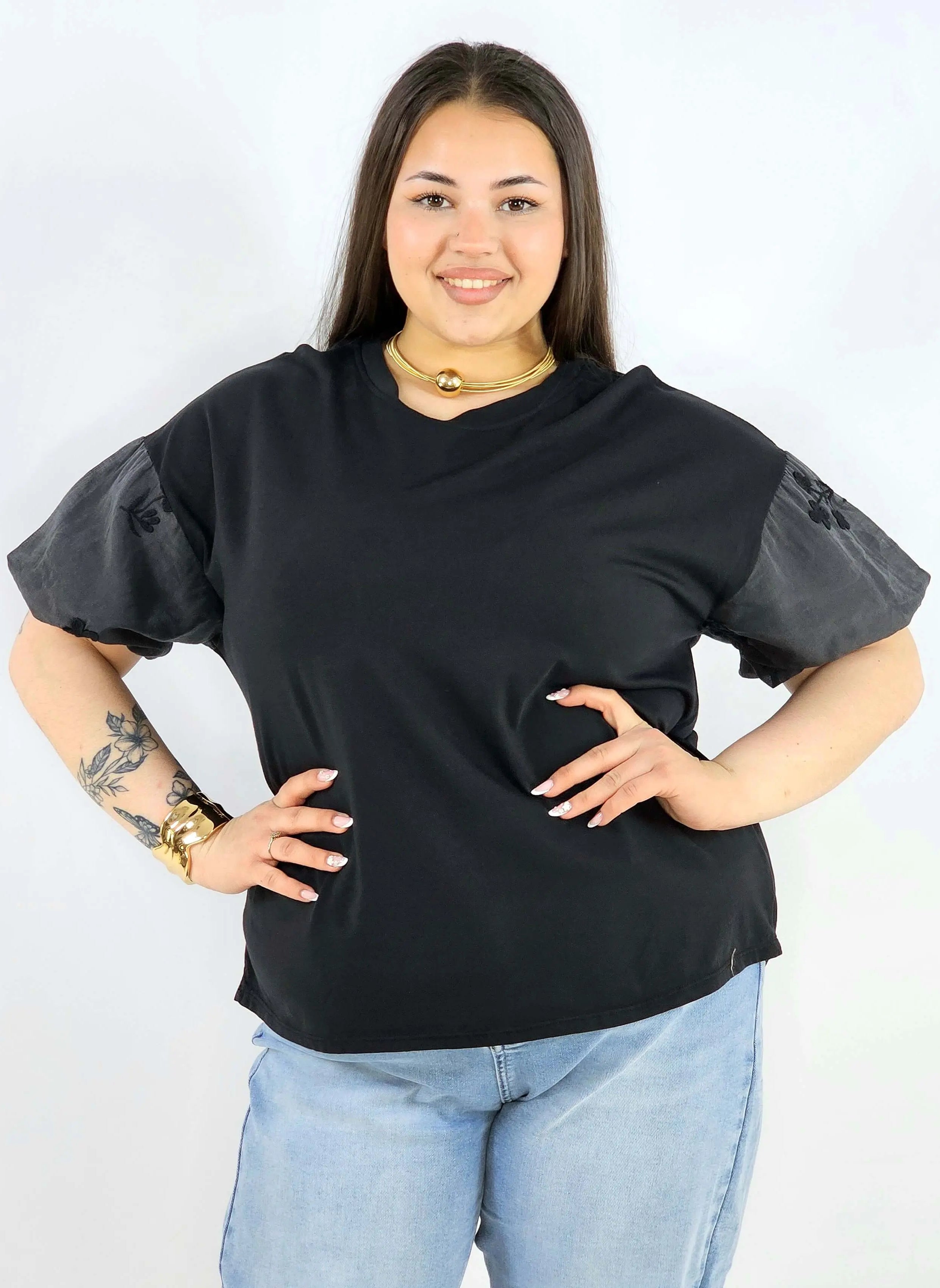 Bluzka plus size z ozdobnymi rękawami lekka i wygodna na co dzień Stylowa XL