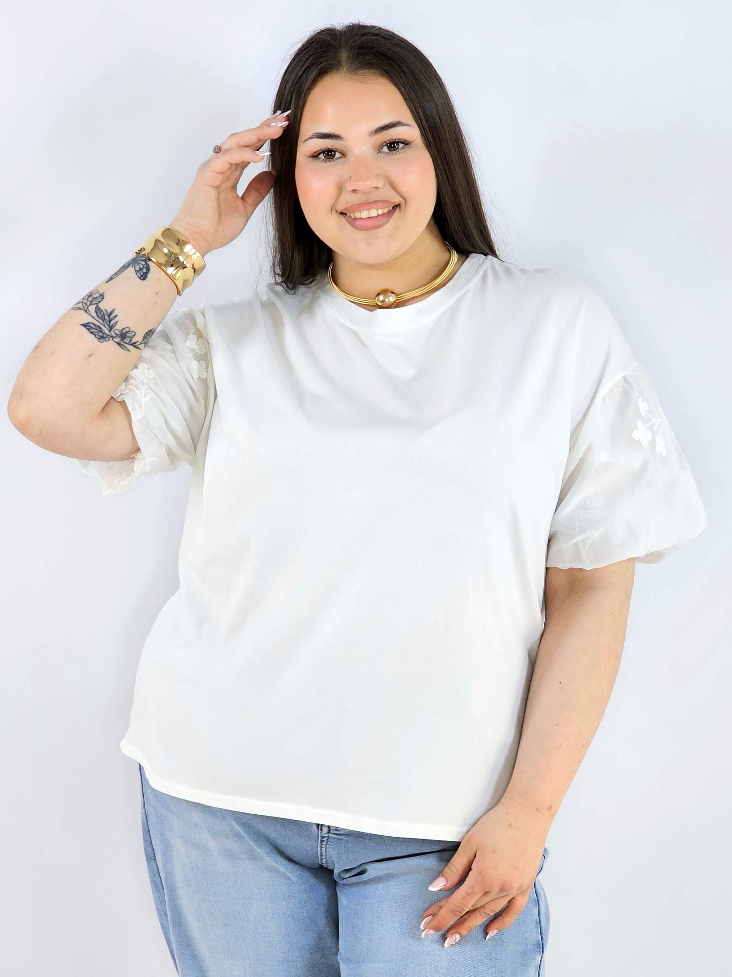 Bluzka plus size z ozdobnymi rękawami lekka i wygodna na co dzień Stylowa XL