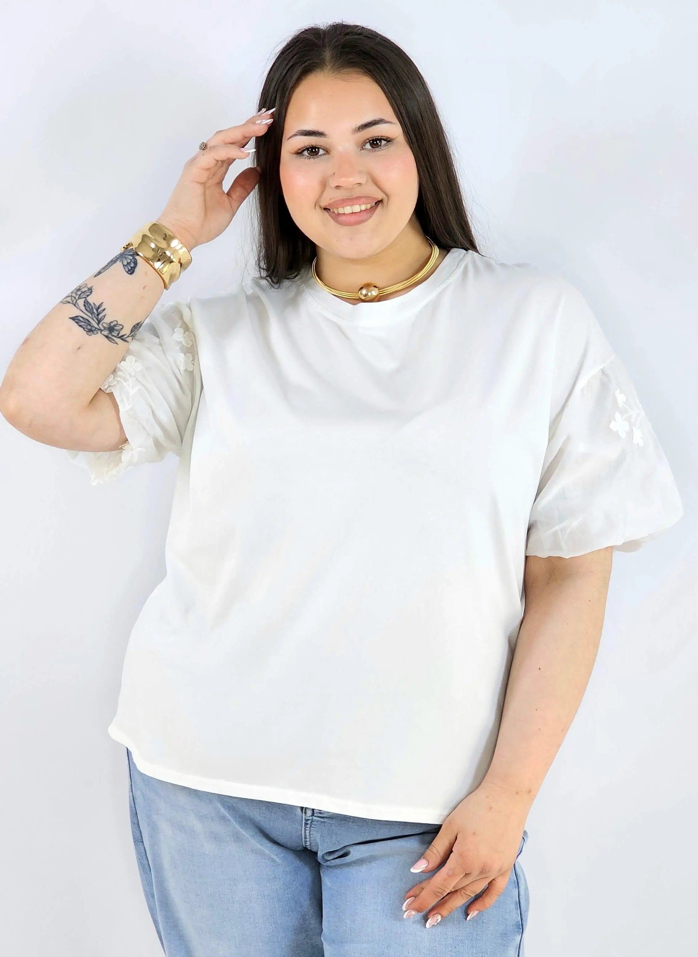 Bluzka plus size z ozdobnymi rękawami lekka i wygodna na co dzień Stylowa XL