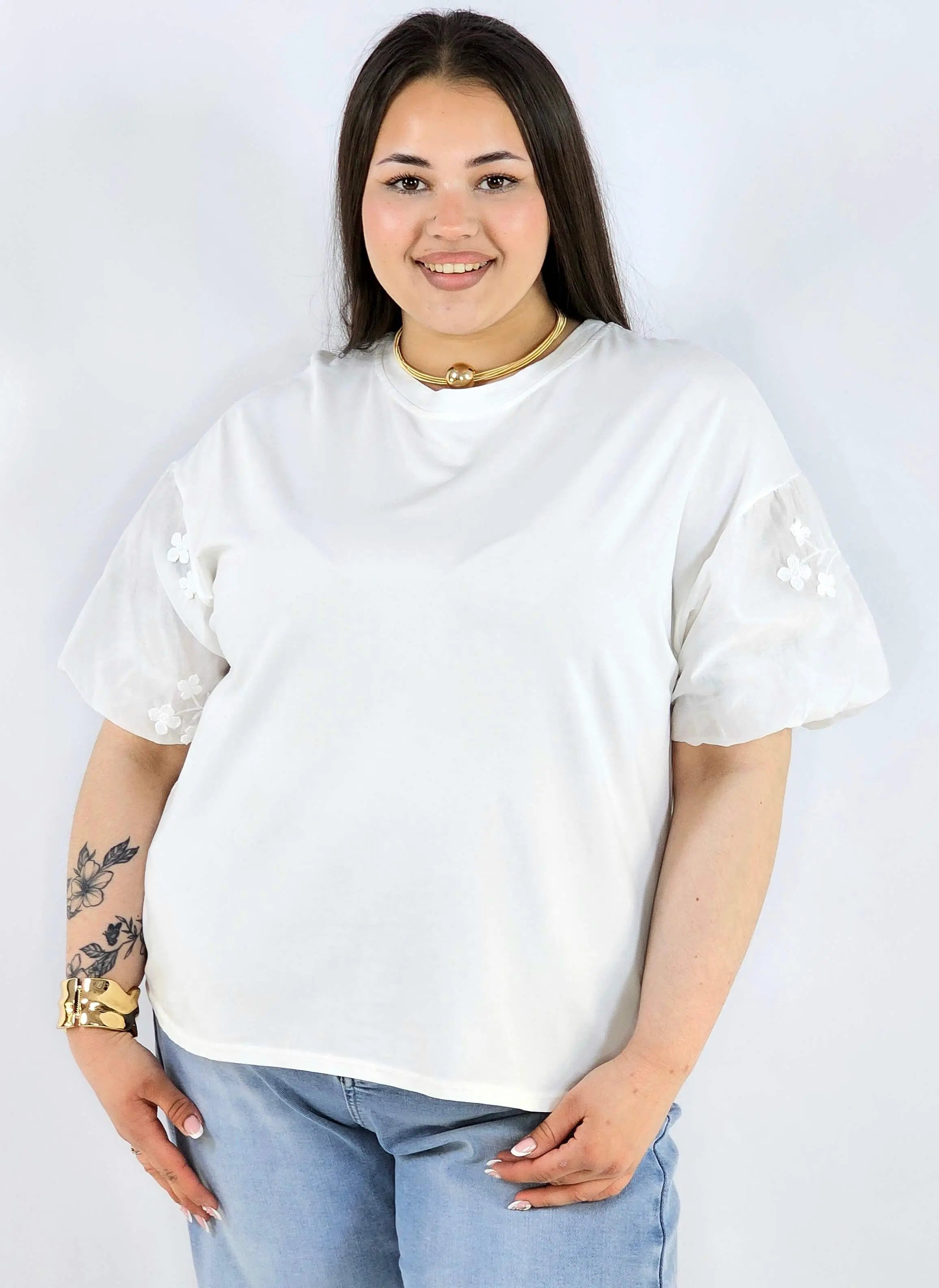Bluzka plus size z ozdobnymi rękawami lekka i wygodna na co dzień Stylowa XL