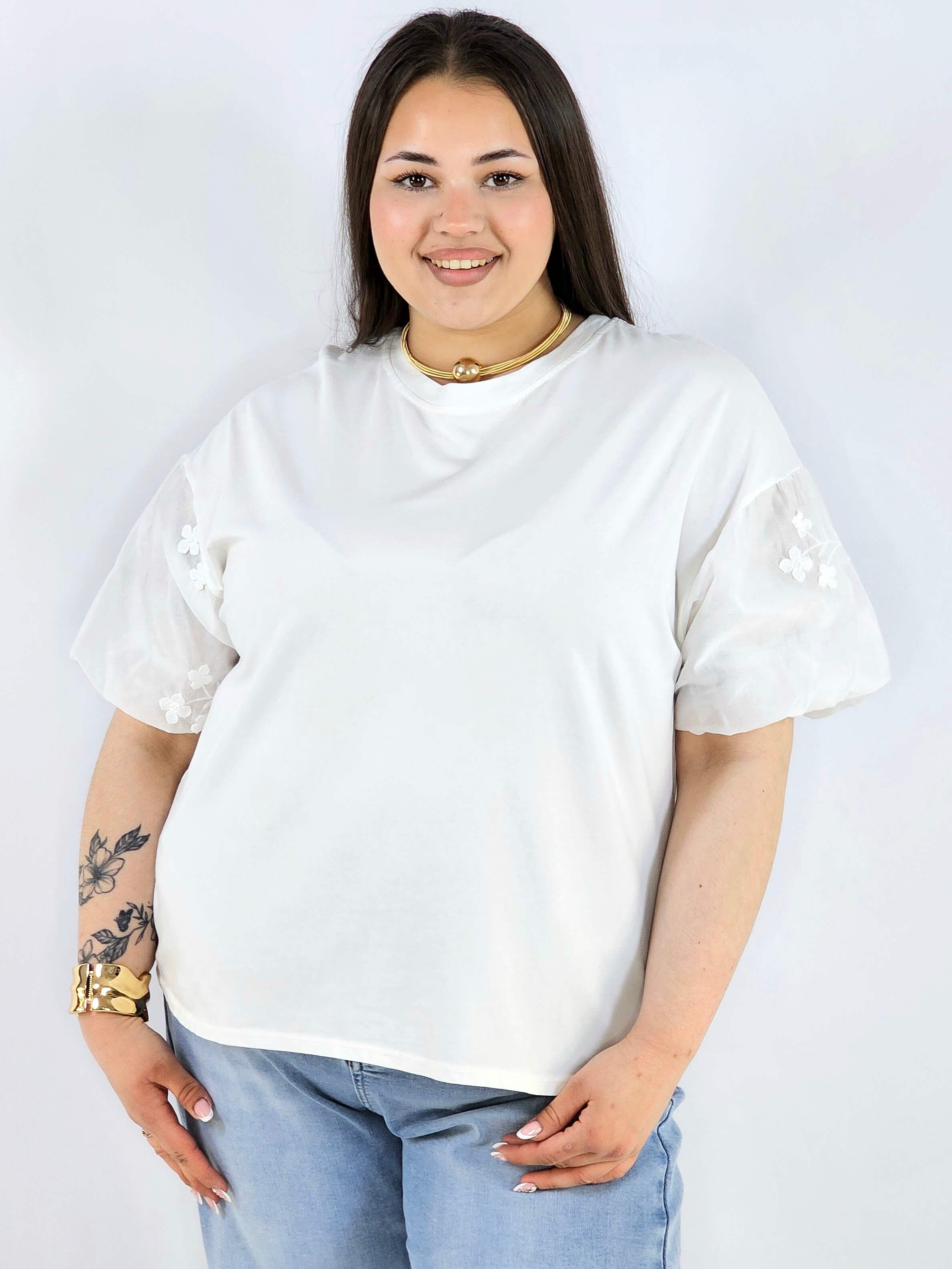 Bluzka plus size z ozdobnymi rękawami lekka i wygodna na co dzień Stylowa XL