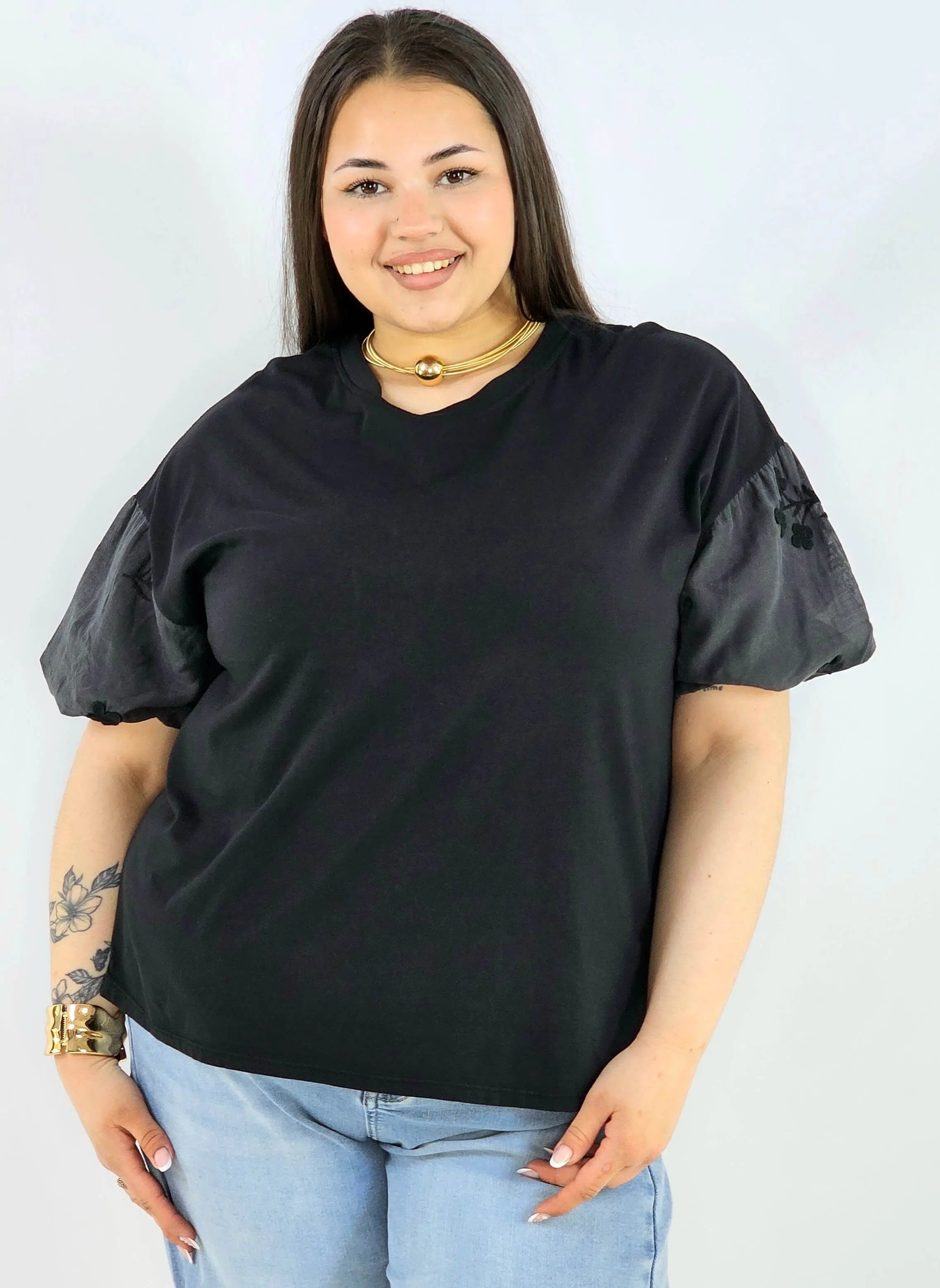 Bluzka plus size z ozdobnymi rękawami lekka i wygodna na co dzień Stylowa XL