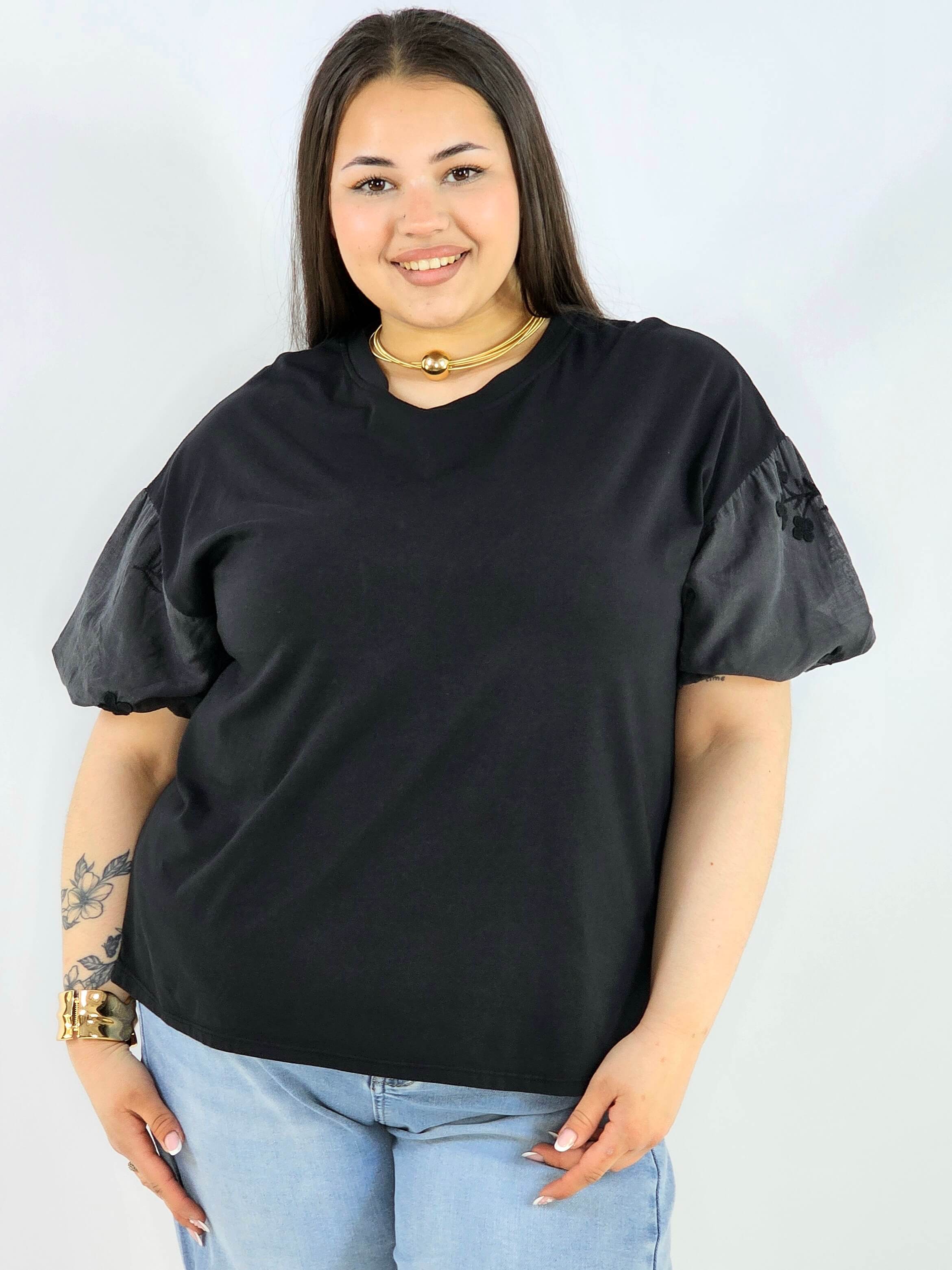 Bluzka plus size z ozdobnymi rękawami lekka i wygodna na co dzień Stylowa XL