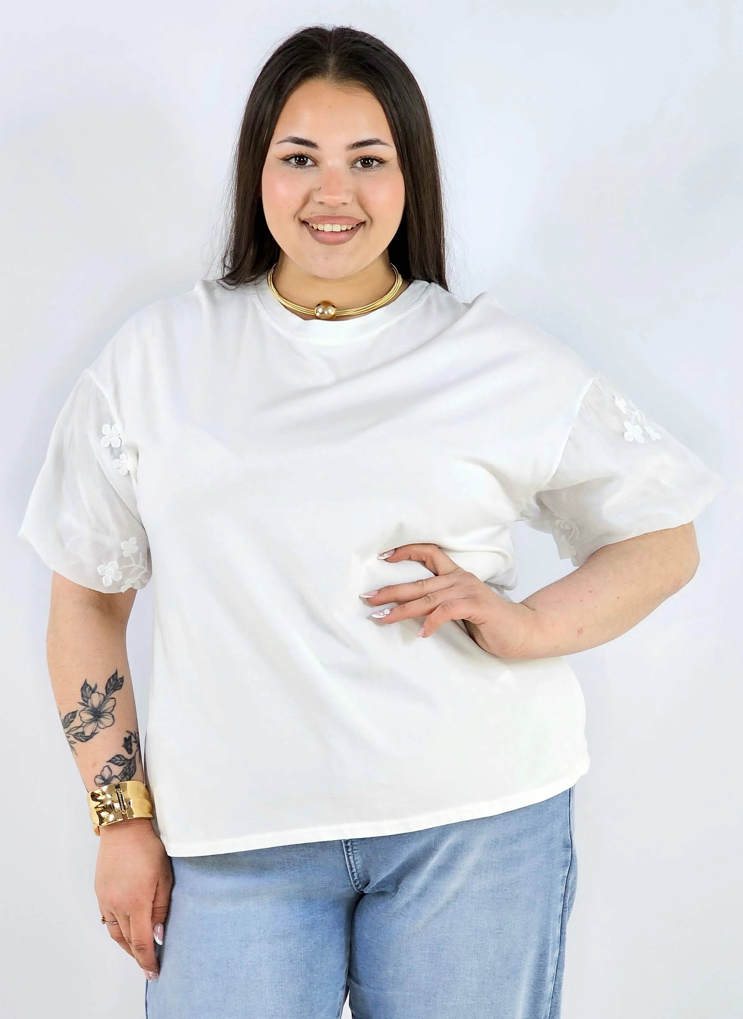Bluzka plus size z ozdobnymi rękawami lekka i wygodna na co dzień Stylowa XL