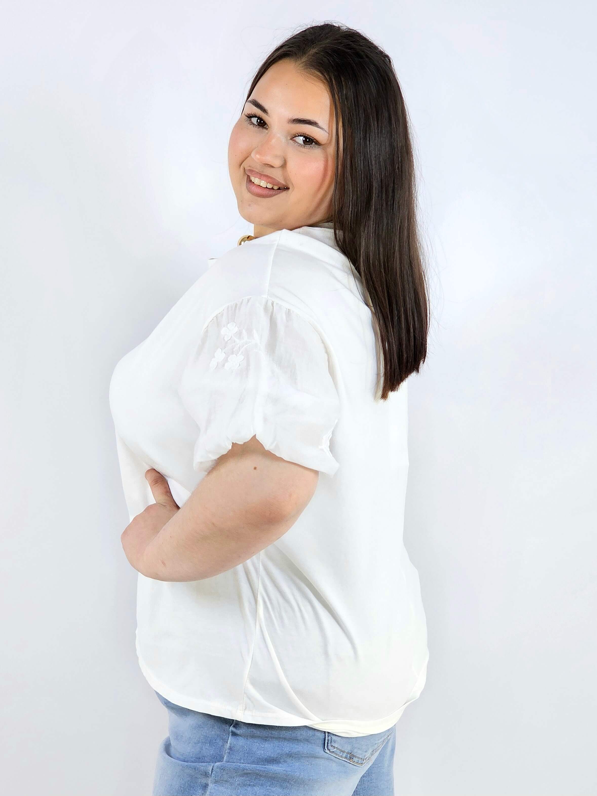 Bluzka plus size z ozdobnymi rękawami lekka i wygodna na co dzień Stylowa XL