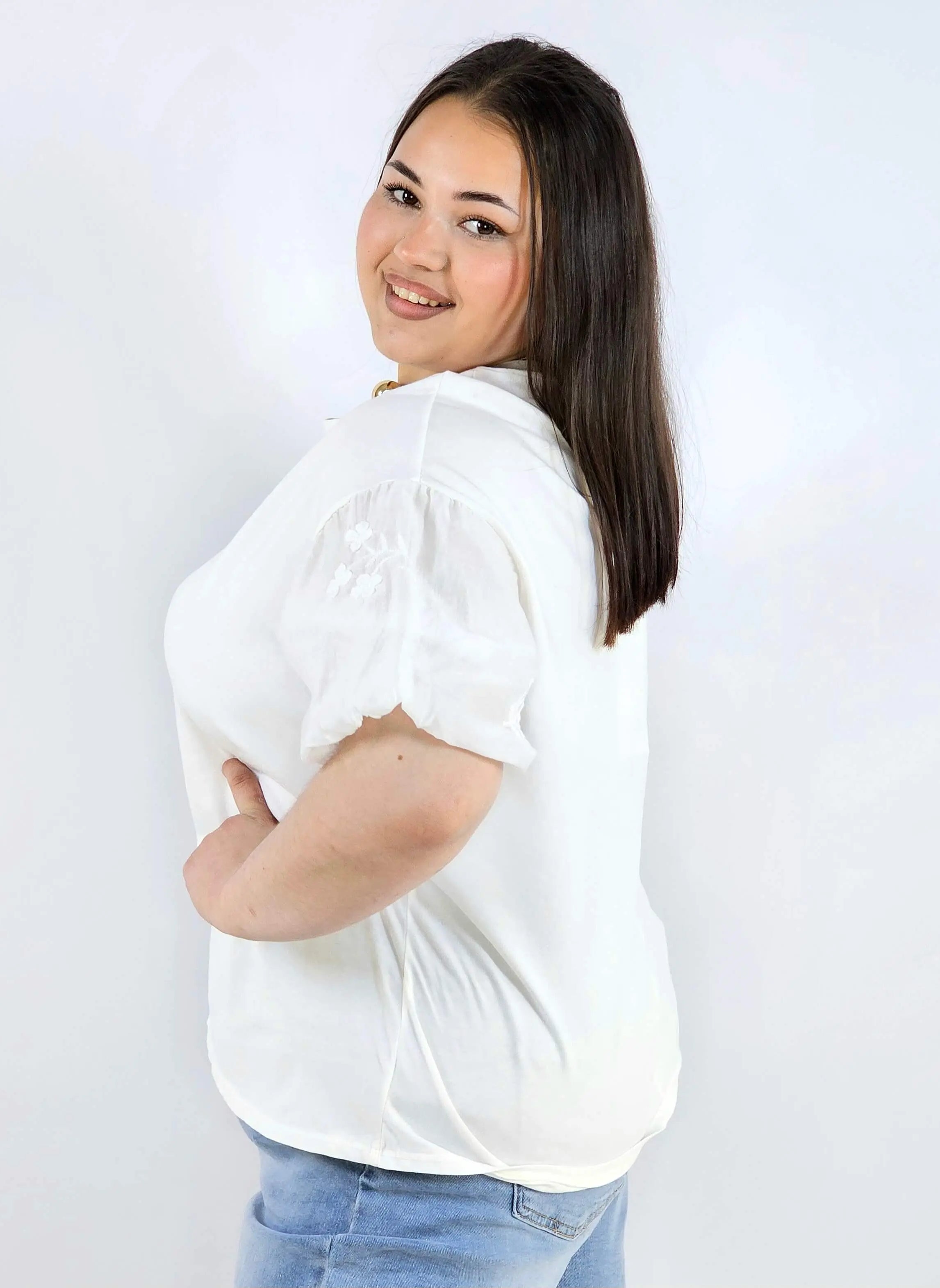 Bluzka plus size z ozdobnymi rękawami lekka i wygodna na co dzień Stylowa XL