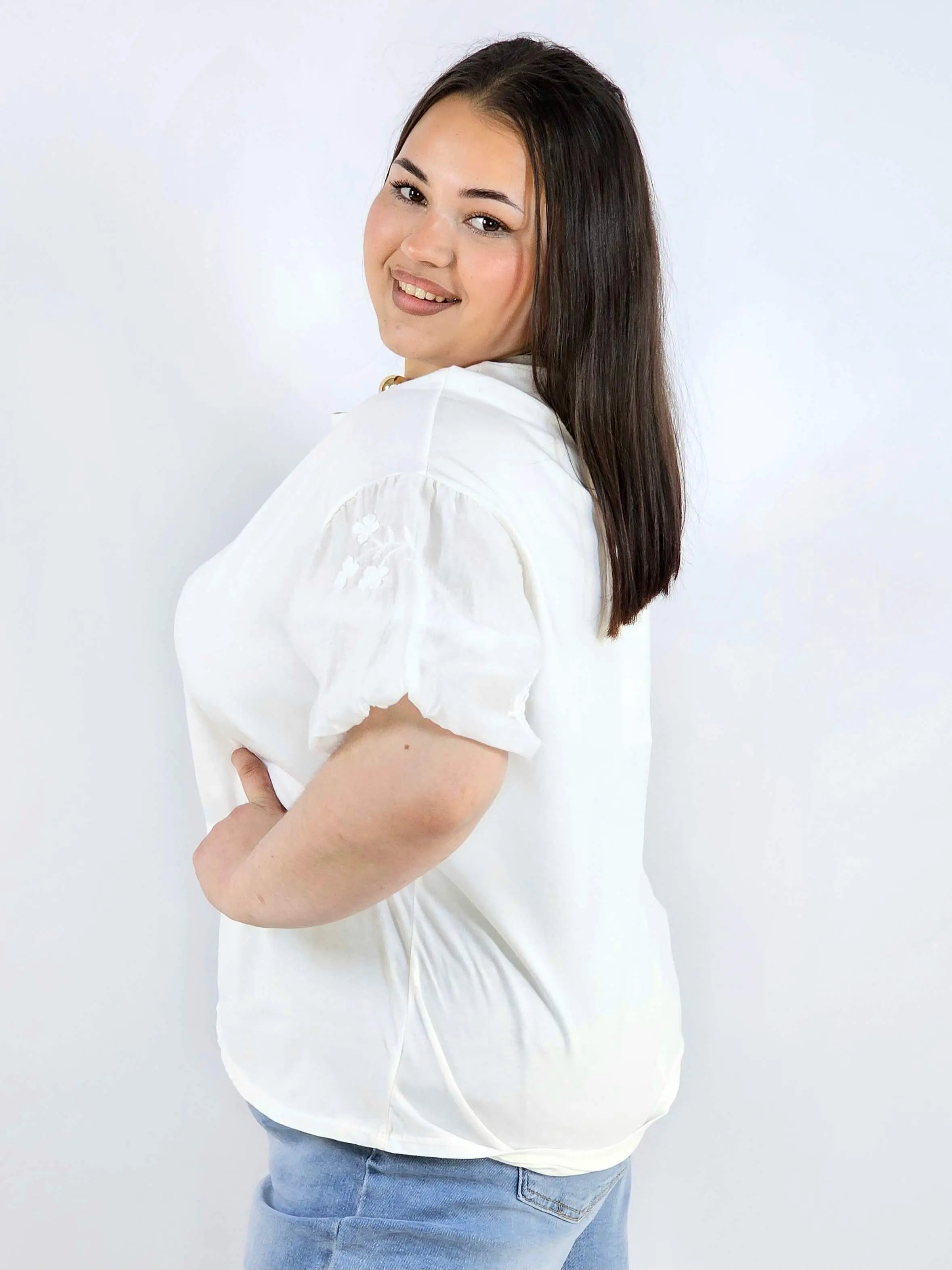 Bluzka plus size z ozdobnymi rękawami lekka i wygodna na co dzień Stylowa XL