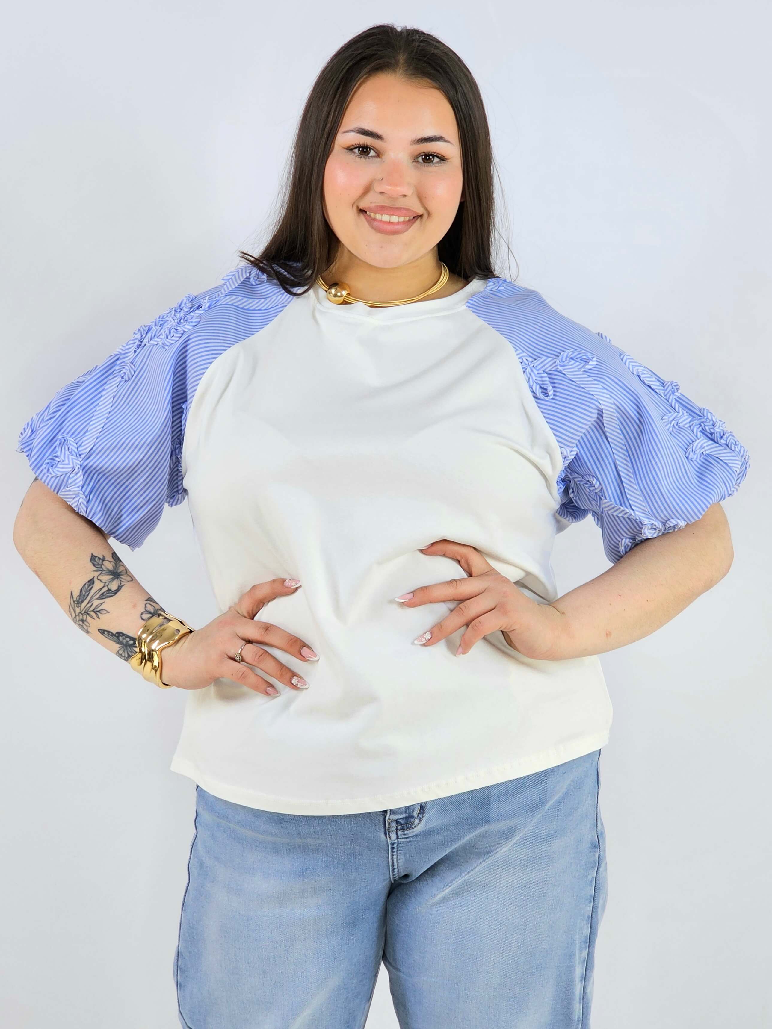 Bluzka plus size z ozdobnymi rękawami w paski lekka i stylowa na wiosnę Stylowa XL