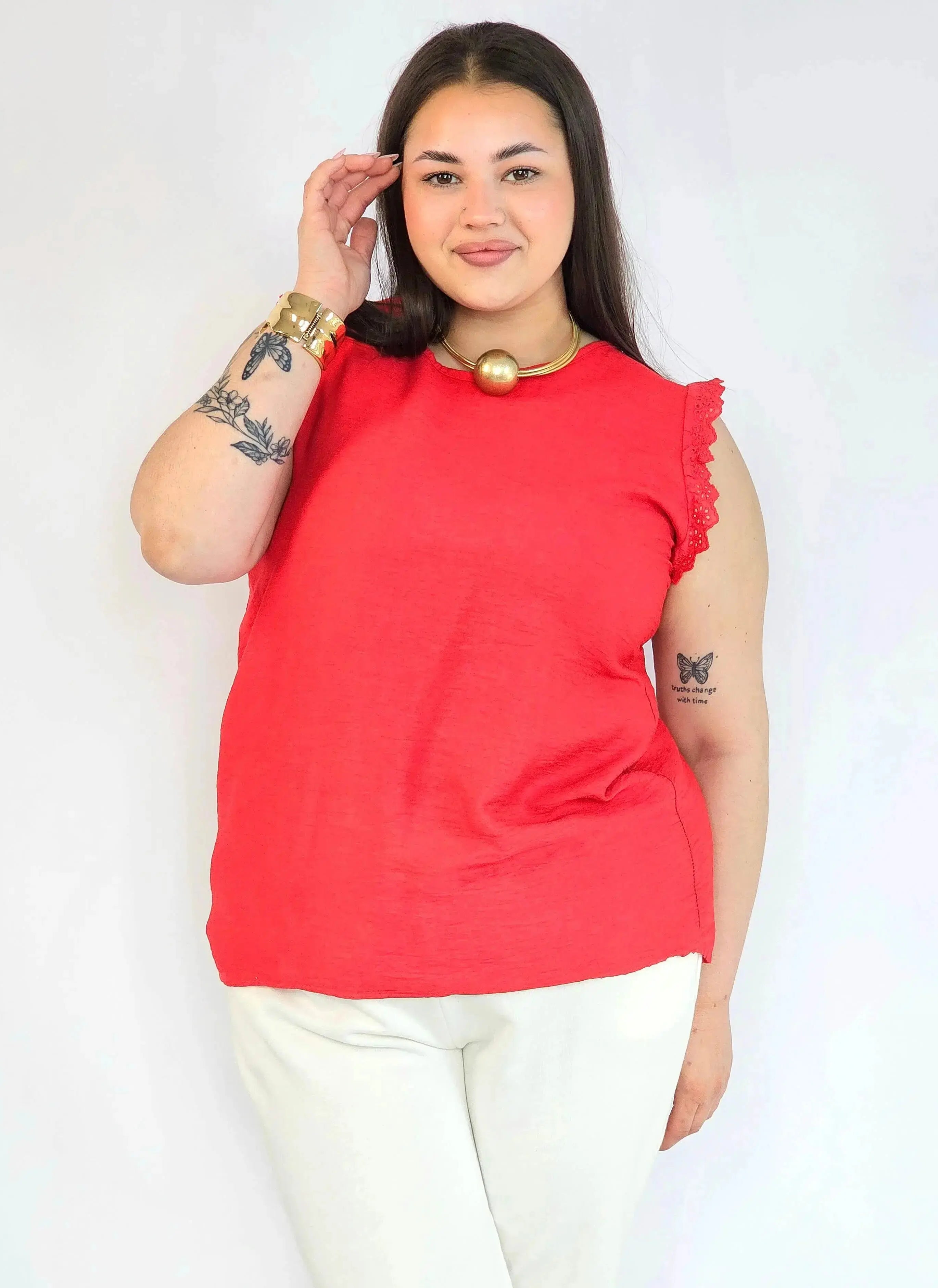 Bluzka plus size z wiskozy – lekka bluzka damska XXL z haftowanym rękawem Stylowa XL