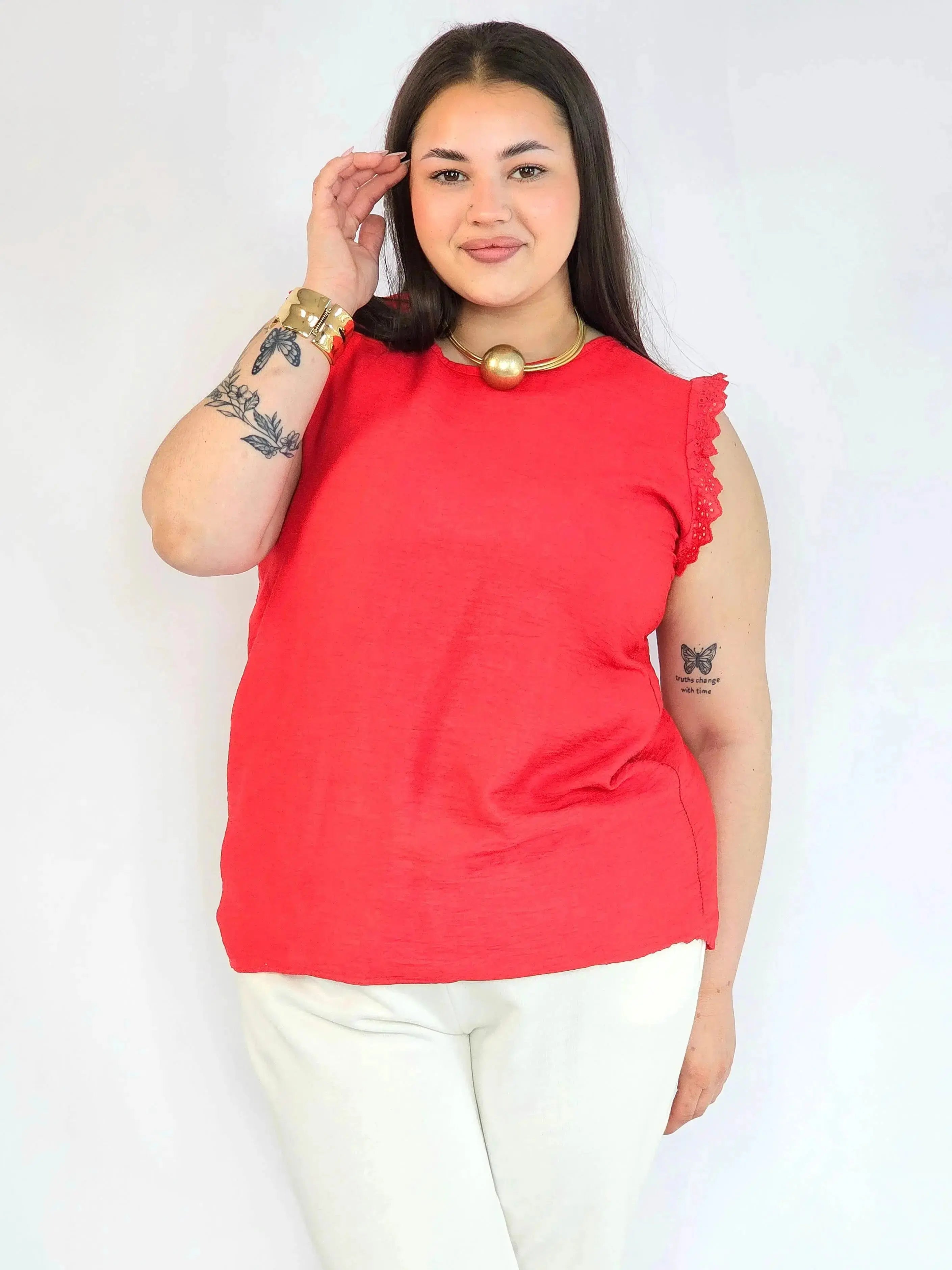 Bluzka plus size z wiskozy – lekka bluzka damska XXL z haftowanym rękawem Stylowa XL
