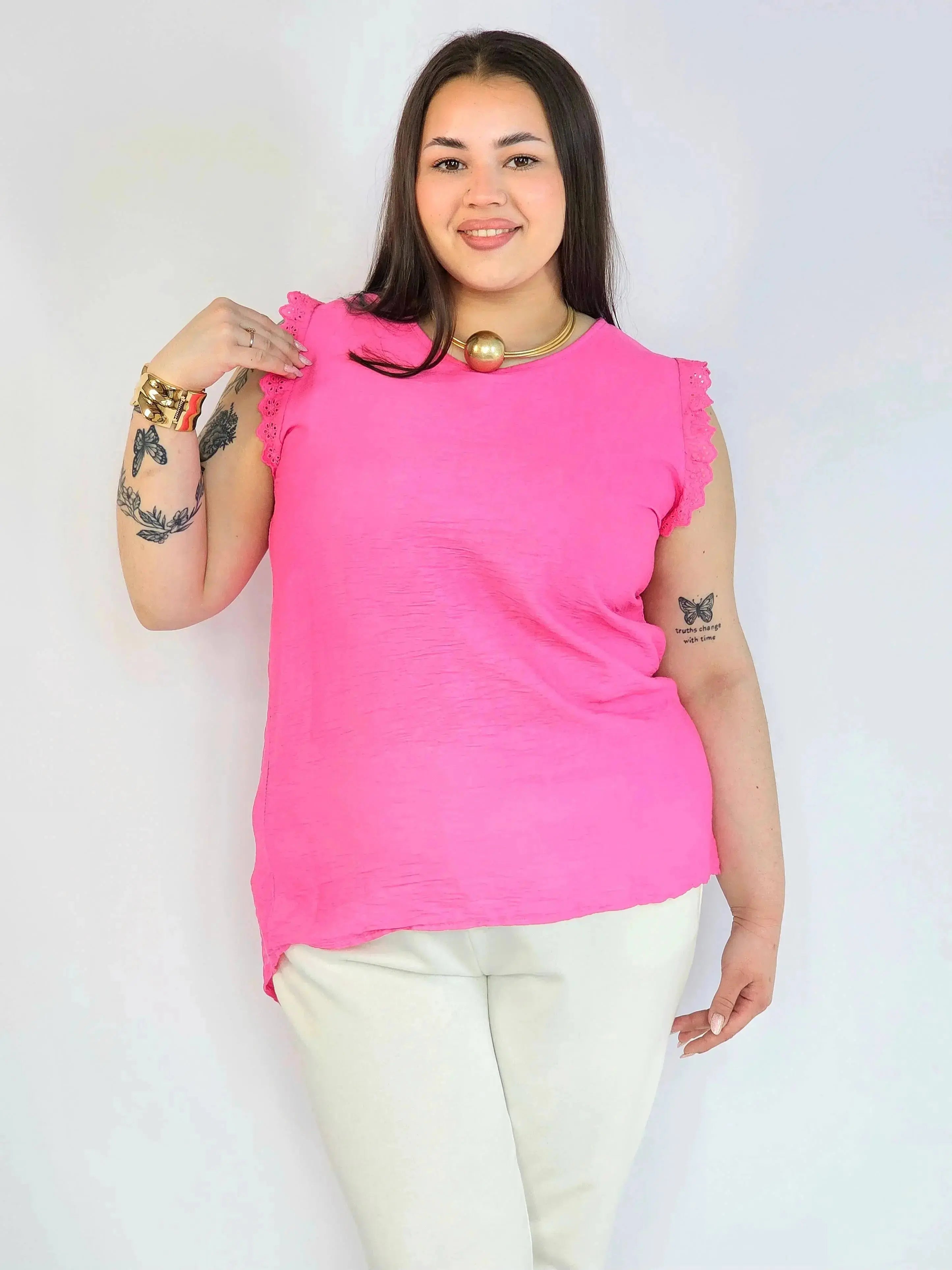 Bluzka plus size z wiskozy – lekka bluzka damska XXL z haftowanym rękawem Stylowa XL