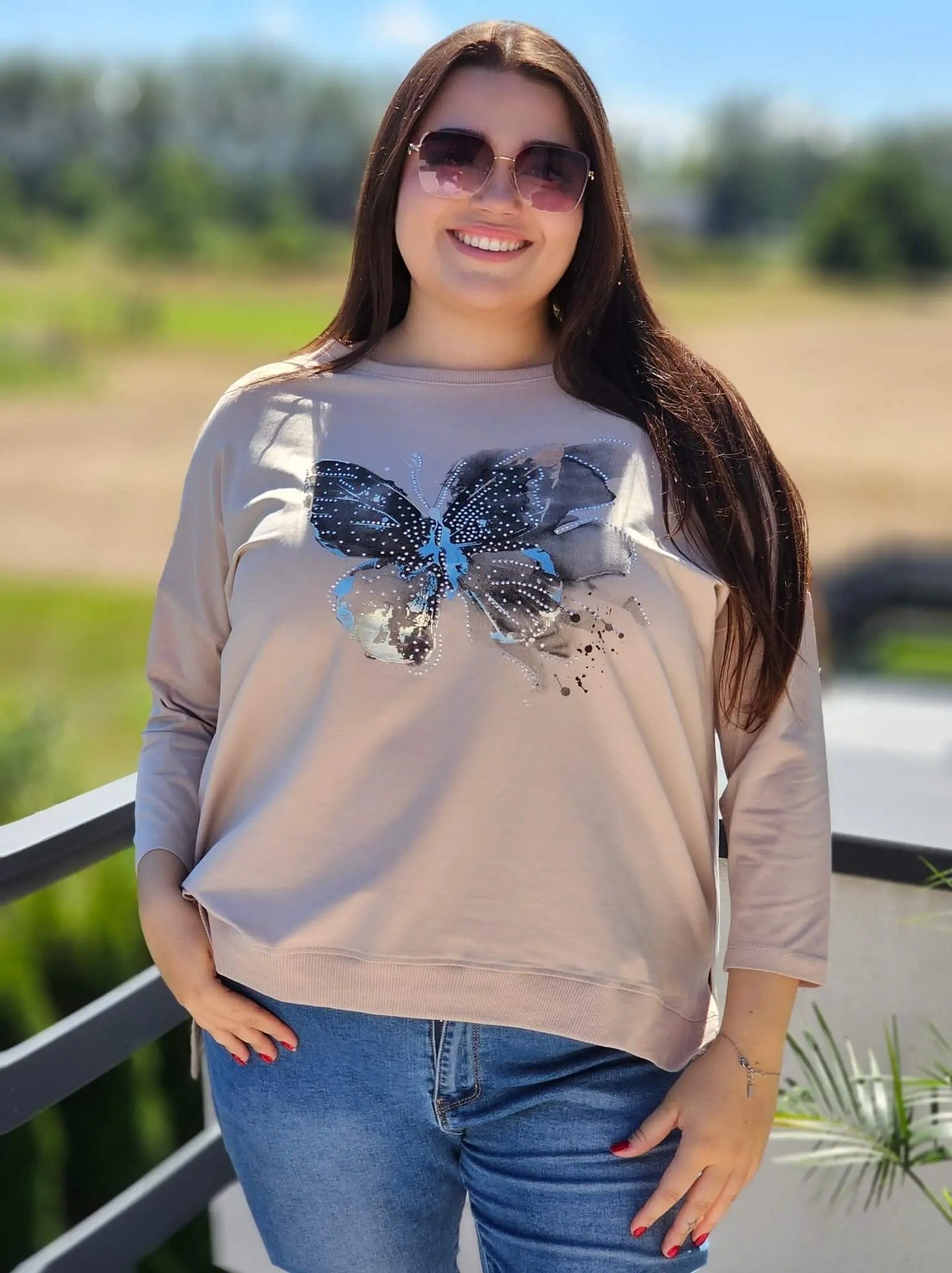 Bluzka z aplikacją motyla Stylowa XL