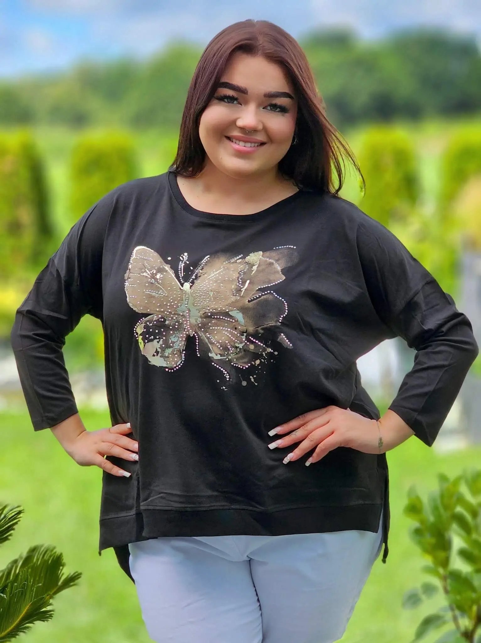 Bluzka z aplikacją motyla Stylowa XL