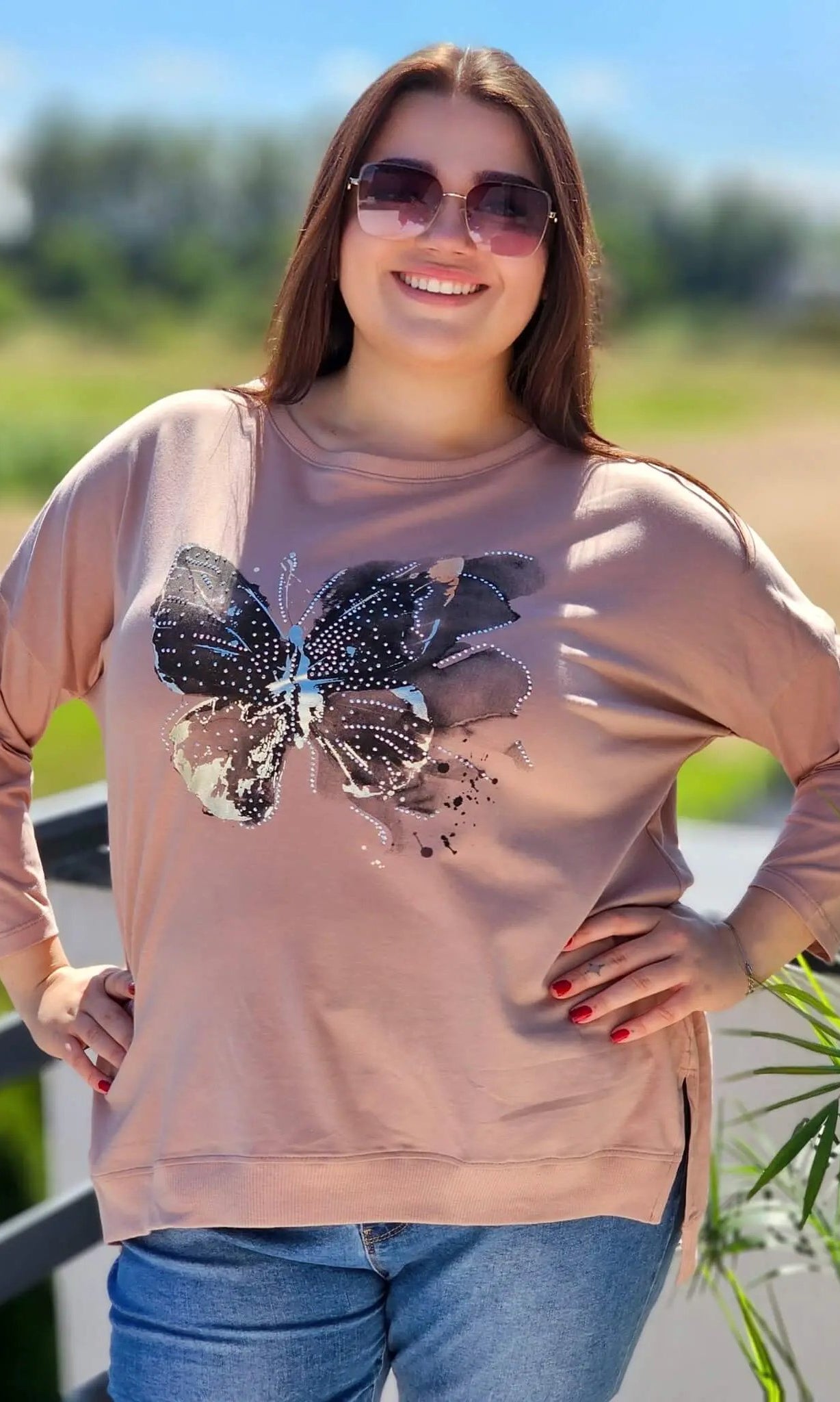 Bluzka z aplikacją motyla Stylowa XL