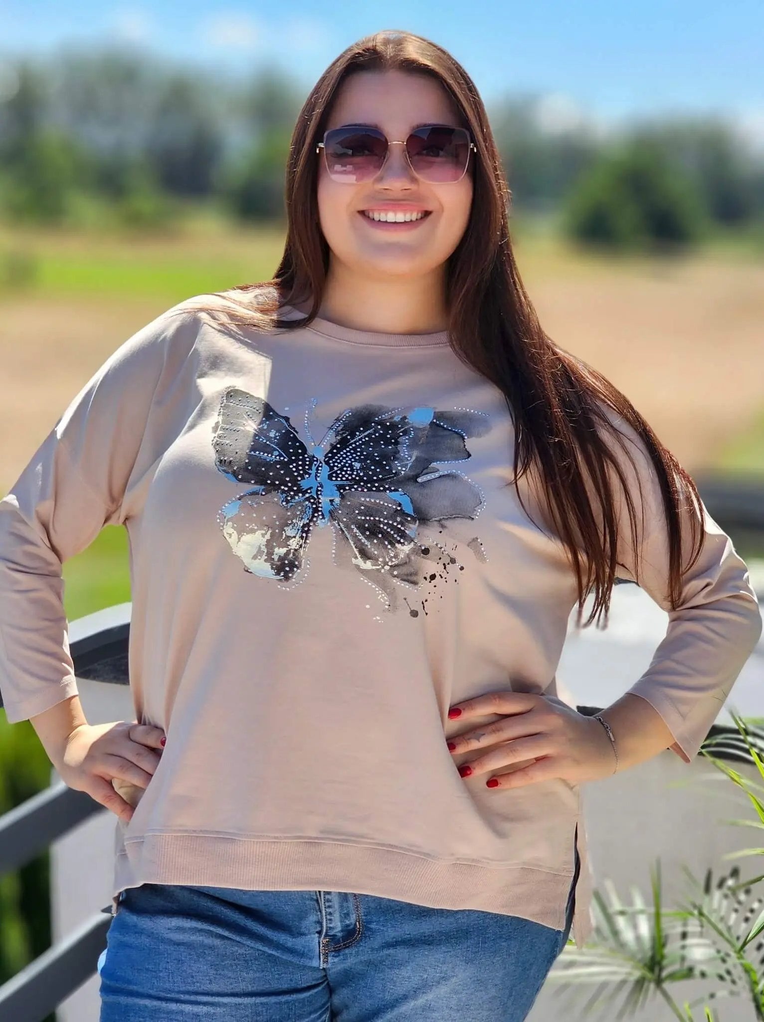 Bluzka z aplikacją motyla Stylowa XL