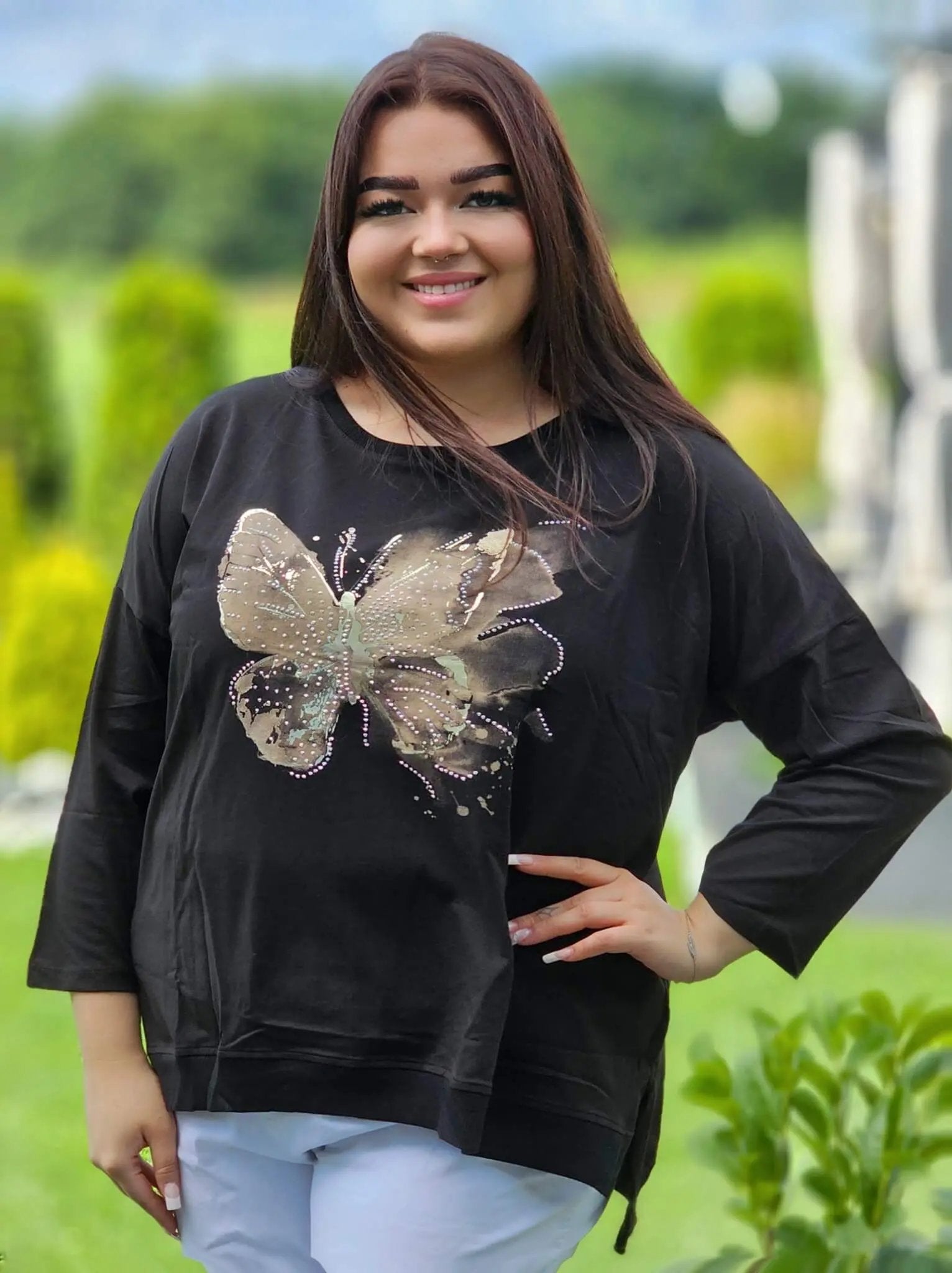 Bluzka z aplikacją motyla Stylowa XL