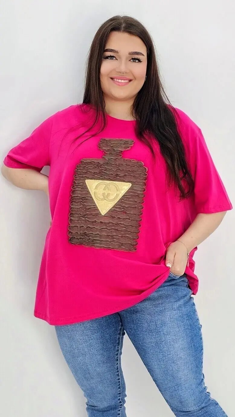 Bluzka z aplikacją perfum 3D -cztery kolory Stylowa XL