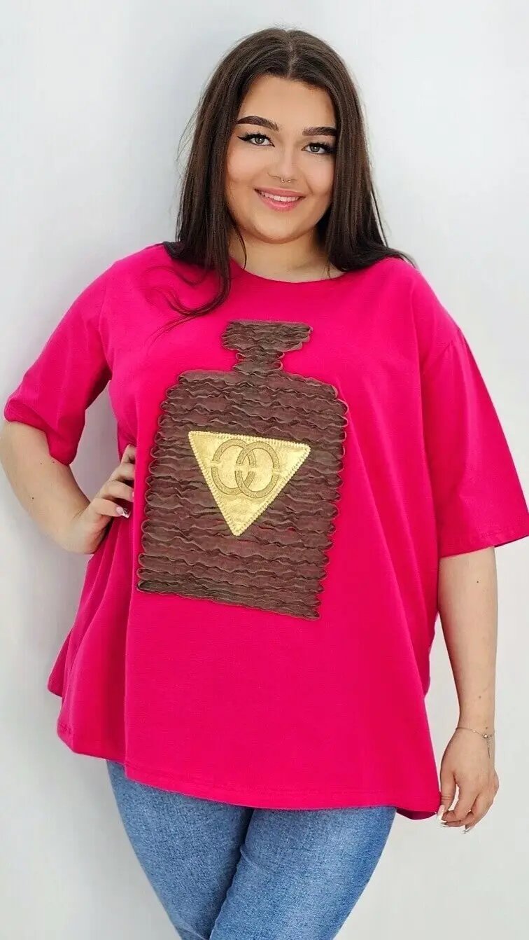 Bluzka z aplikacją perfum 3D -cztery kolory Stylowa XL