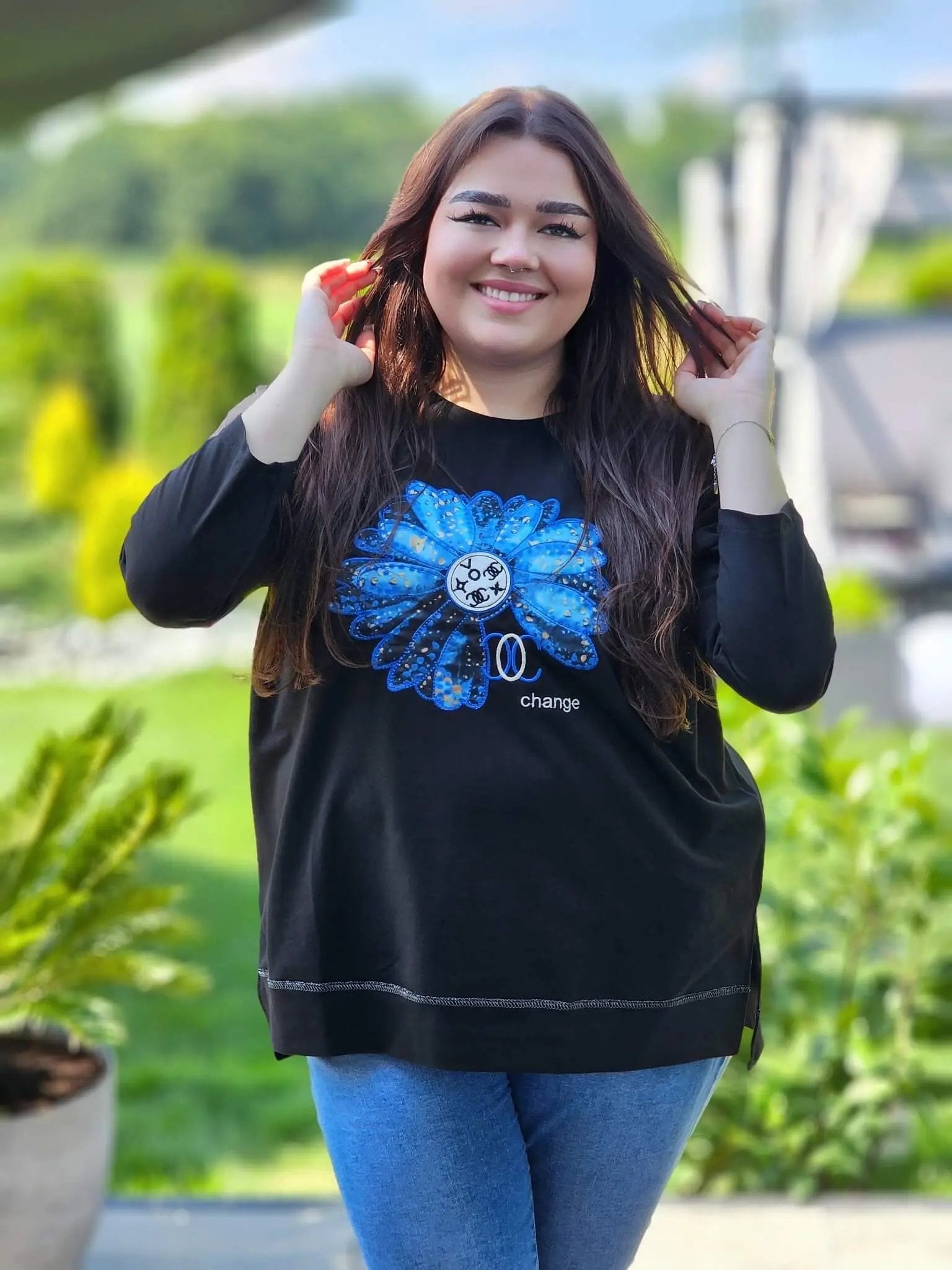 Bluzka z kwiatem Stylowa XL