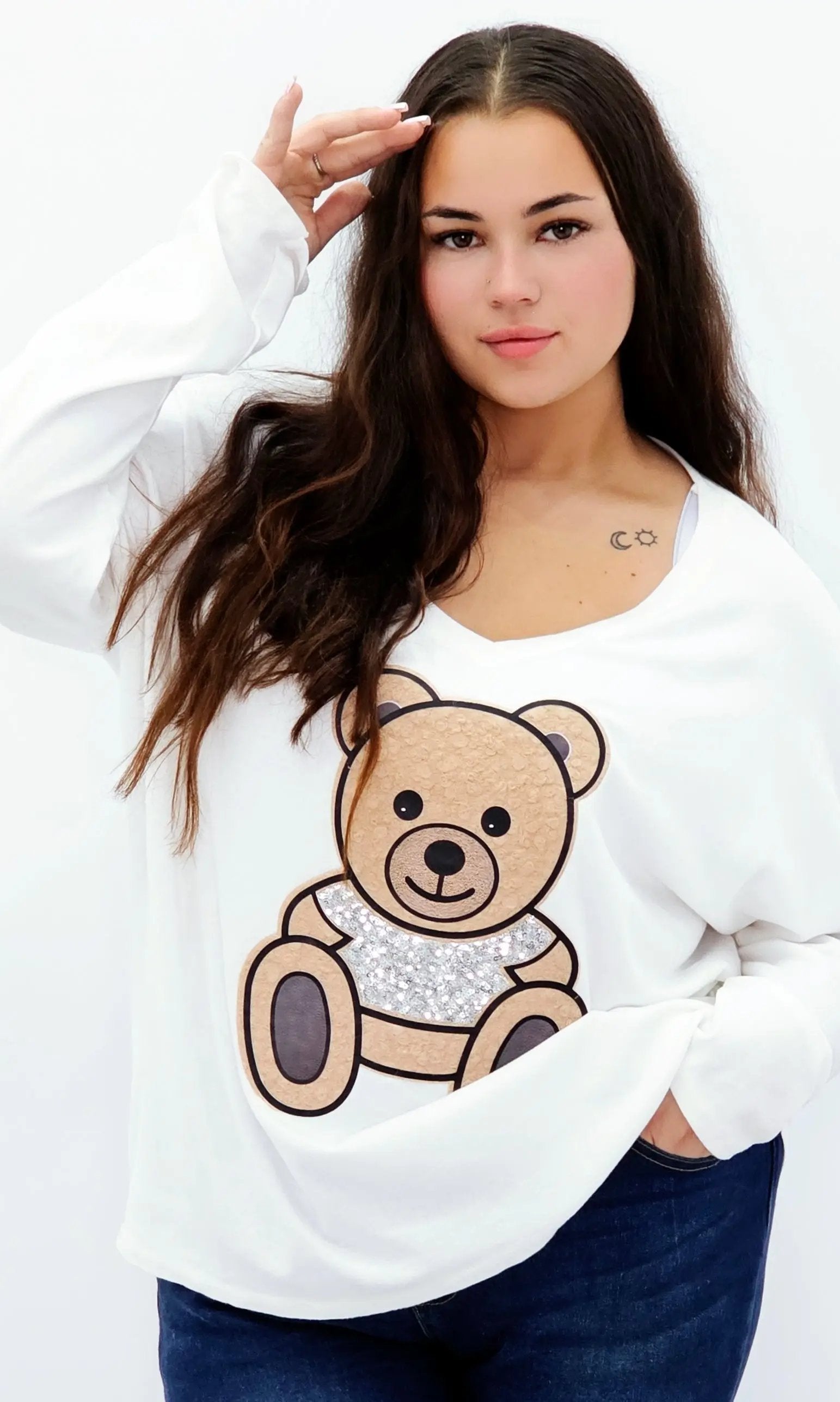 Bluzka z misiem i brokatowym akcentem Stylowa XL