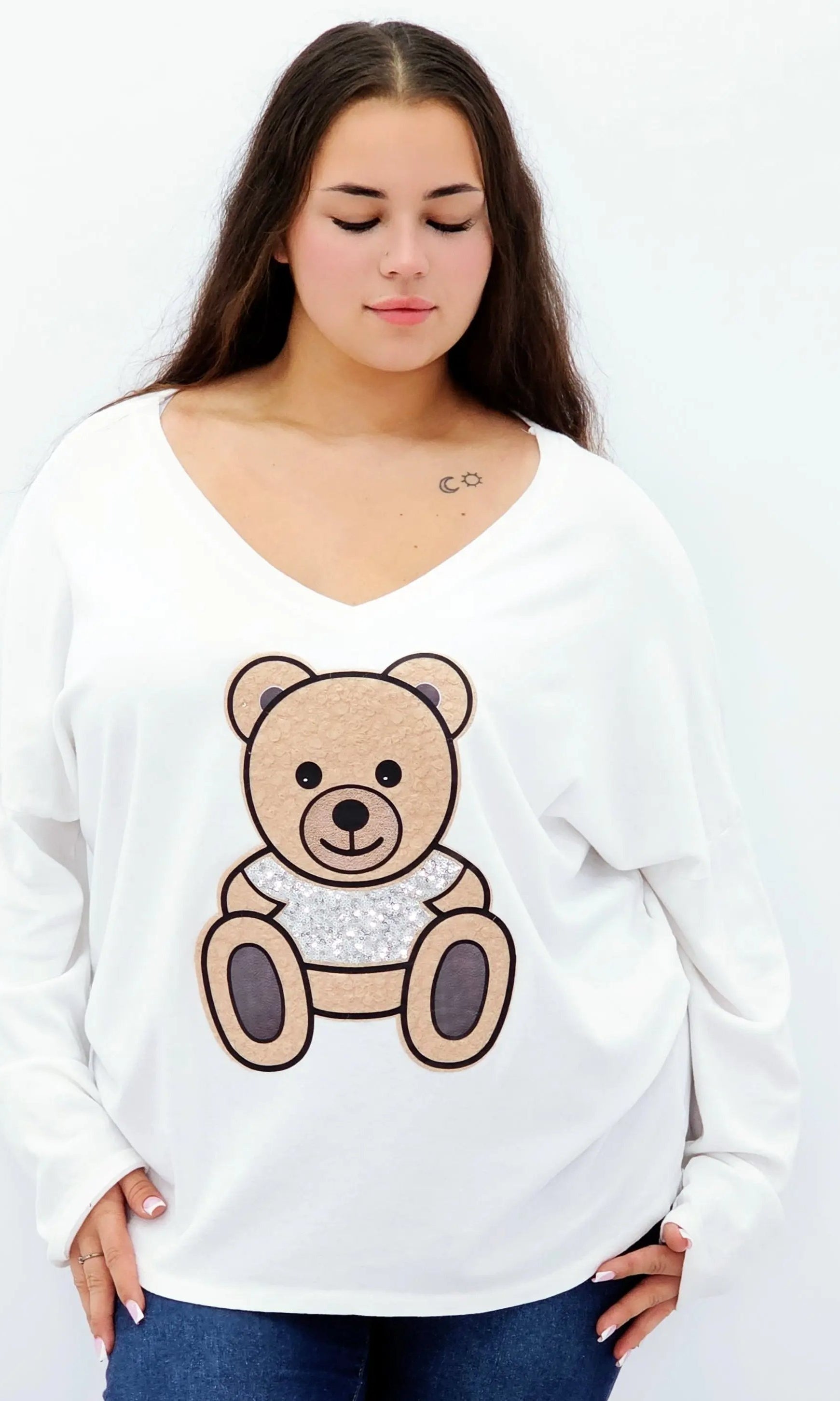 Bluzka z misiem i brokatowym akcentem Stylowa XL