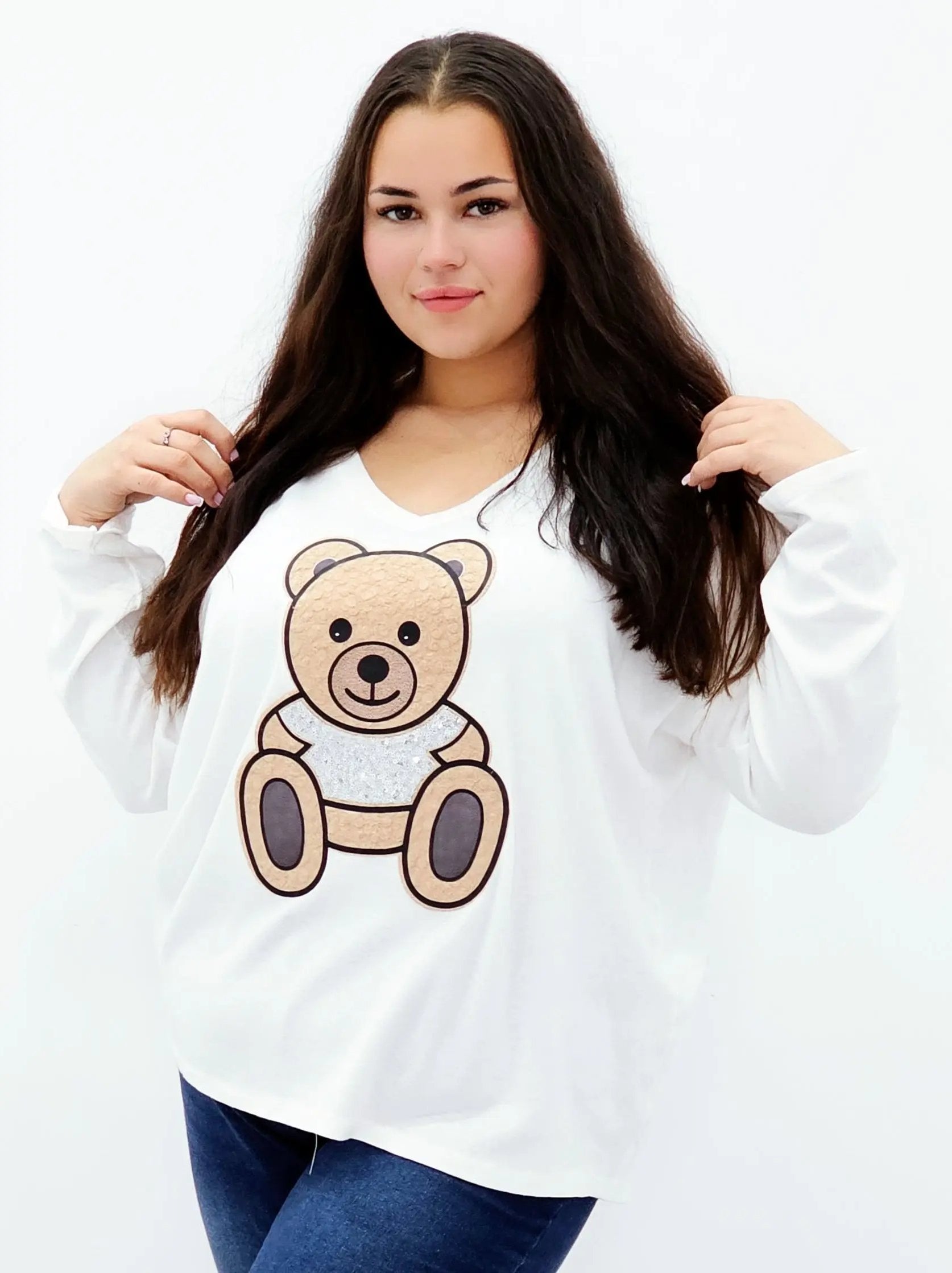 Bluzka z misiem i brokatowym akcentem Stylowa XL