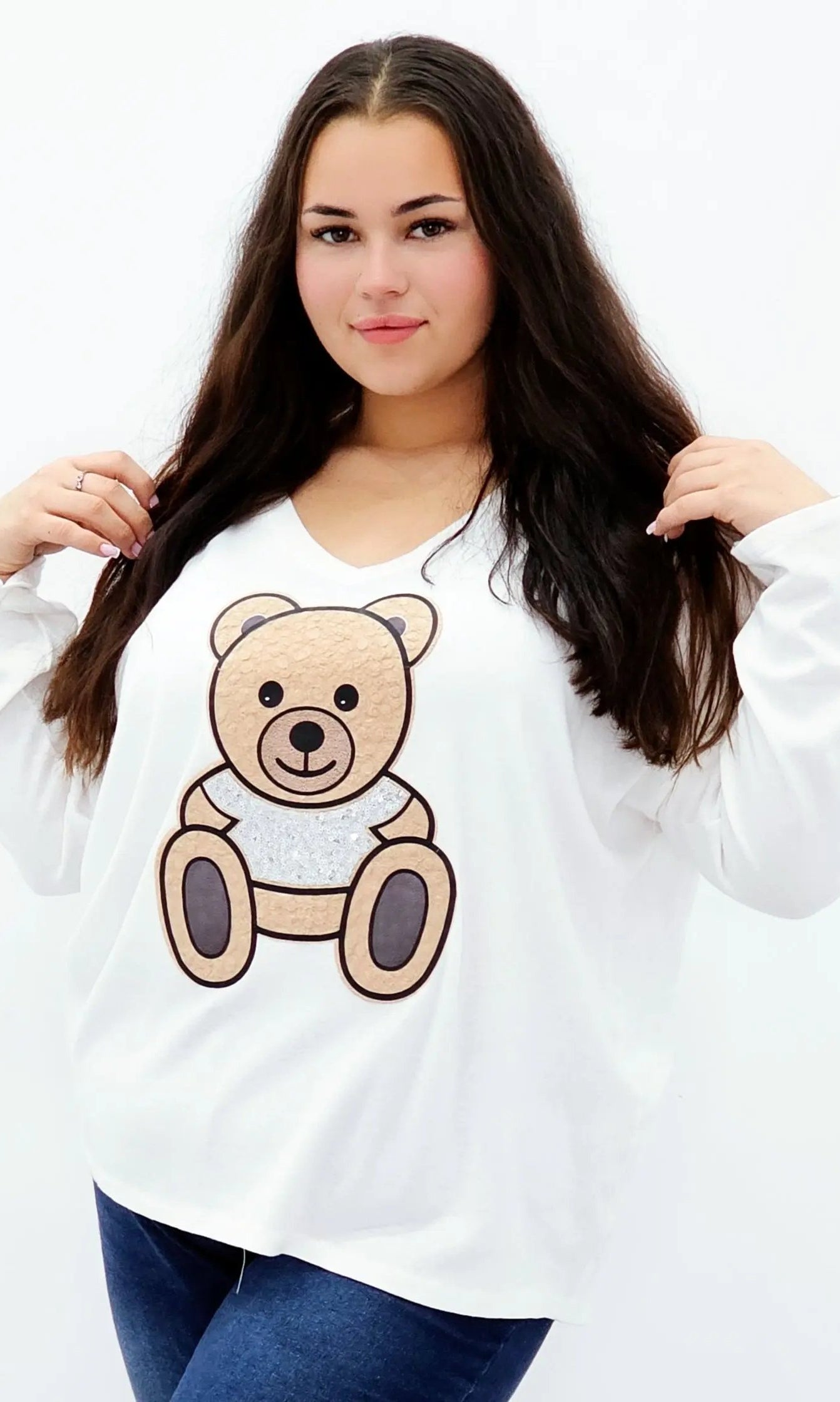 Bluzka z misiem i brokatowym akcentem Stylowa XL